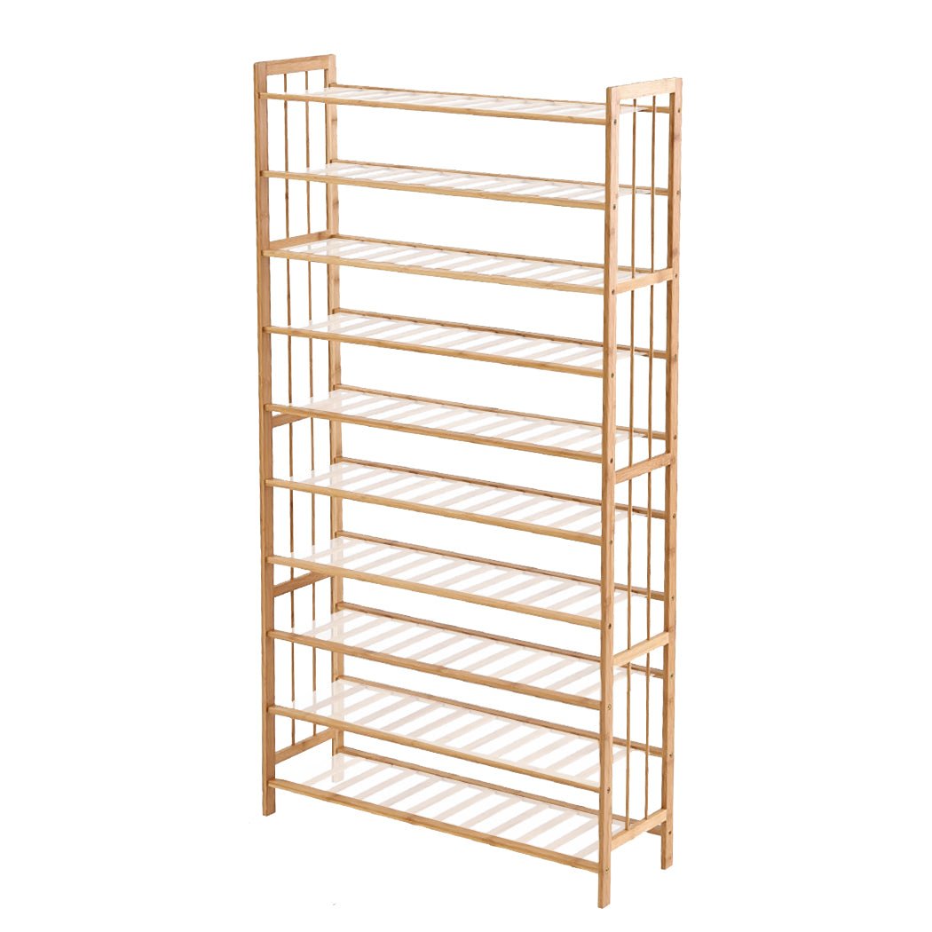 10 - Tier Bamboo Shoe Rack Storage 80cm Wide with PVC Mats - Natural - Rivercity House & Home Co. (ABN 18 642 972 209) - Affordable Modern Furniture Australia