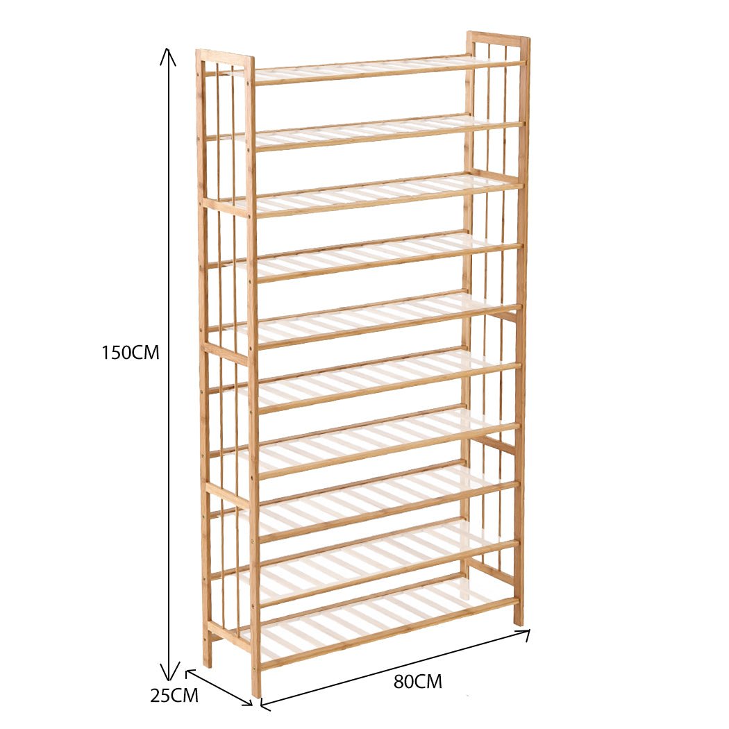 10 - Tier Bamboo Shoe Rack Storage 80cm Wide with PVC Mats - Natural - Rivercity House & Home Co. (ABN 18 642 972 209) - Affordable Modern Furniture Australia