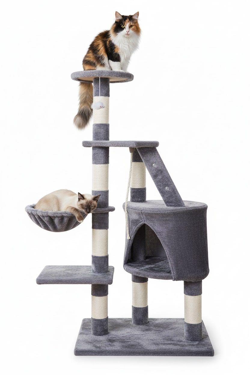 120cm Indoor Cat Tree with Condo, Hammock & Plush Perch for Kittens & Adult Cats - Neutral - Home & Garden > Artificial Plants > Artificial Trees - Rivercity House & Home Co. (ABN 18 642 972 209) - Affordable Modern Furniture Australia