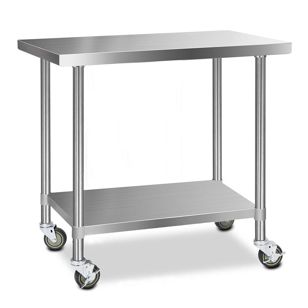 1219x610mm Stainless Steel Kitchen Bench with Wheels 430 - Furniture > Dining > Kitchen Sinks - Rivercity House & Home Co. (ABN 18 642 972 209) - Affordable Modern Furniture Australia