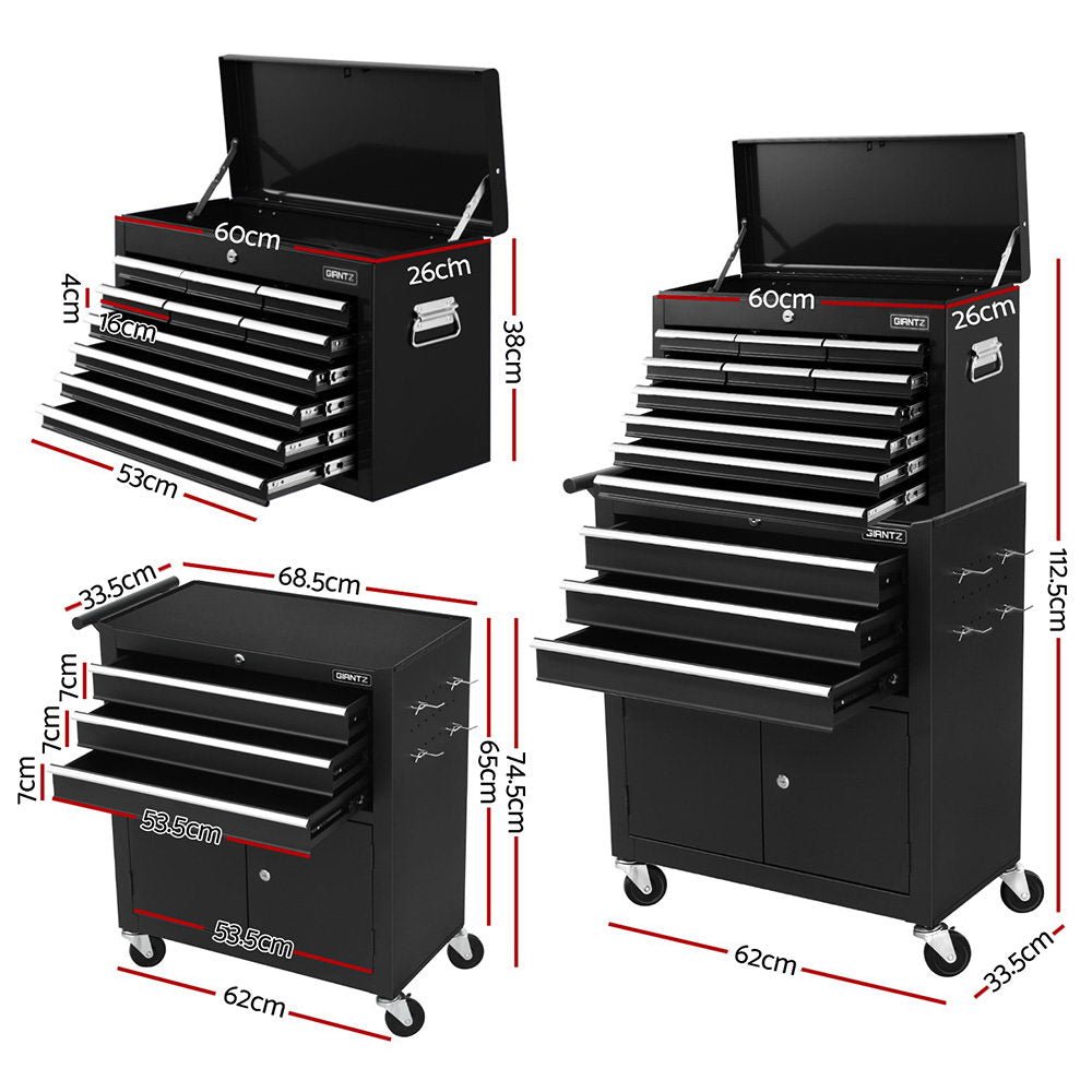 13 Drawer Tool Box Cabinet Chest Toolbox Storage Garage Organiser Black - Tools > Tools Storage > Tool Boxes - Rivercity House & Home Co. (ABN 18 642 972 209) - Affordable Modern Furniture Australia