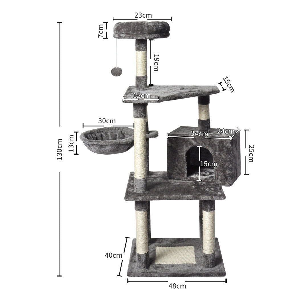 130cm Multi - Level Cat Tree with Scratching Post and Toys - Grey - Rivercity House & Home Co. (ABN 18 642 972 209) - Affordable Modern Furniture Australia