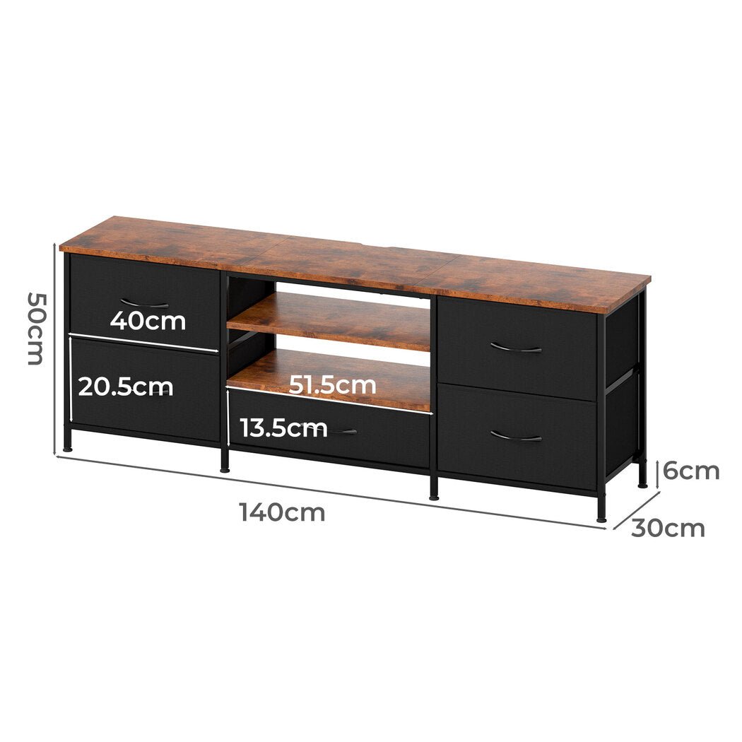 140cm TV Stand Cabinet with 5 Drawers and Storage Shelves - Tiger Wood Brown - Rivercity House & Home Co. (ABN 18 642 972 209) - Affordable Modern Furniture Australia