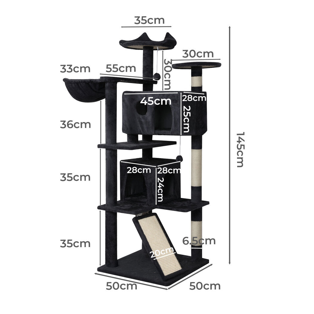 145cm Multi - Level Cat Tree Scratching Post with Condos and Toys - Dark Grey - Rivercity House & Home Co. (ABN 18 642 972 209) - Affordable Modern Furniture Australia