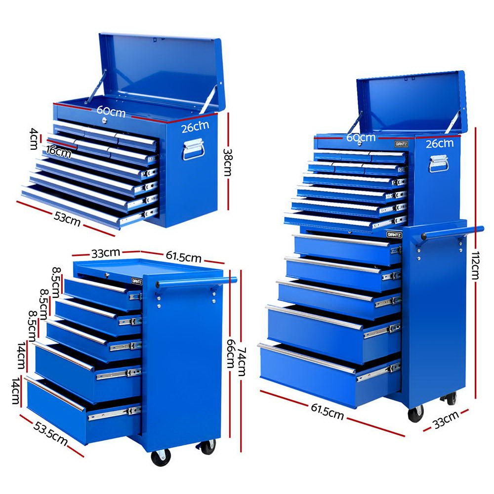 15 Drawers Tool Chest Trolley Toolbox 2 - in - 1 Storage Blue - Tools > Tools Storage > Tool Boxes - Rivercity House & Home Co. (ABN 18 642 972 209) - Affordable Modern Furniture Australia