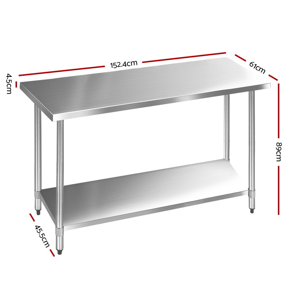 1524x610mm Stainless Steel Kitchen Bench 430 - Furniture > Dining > Kitchen Sinks - Rivercity House & Home Co. (ABN 18 642 972 209) - Affordable Modern Furniture Australia