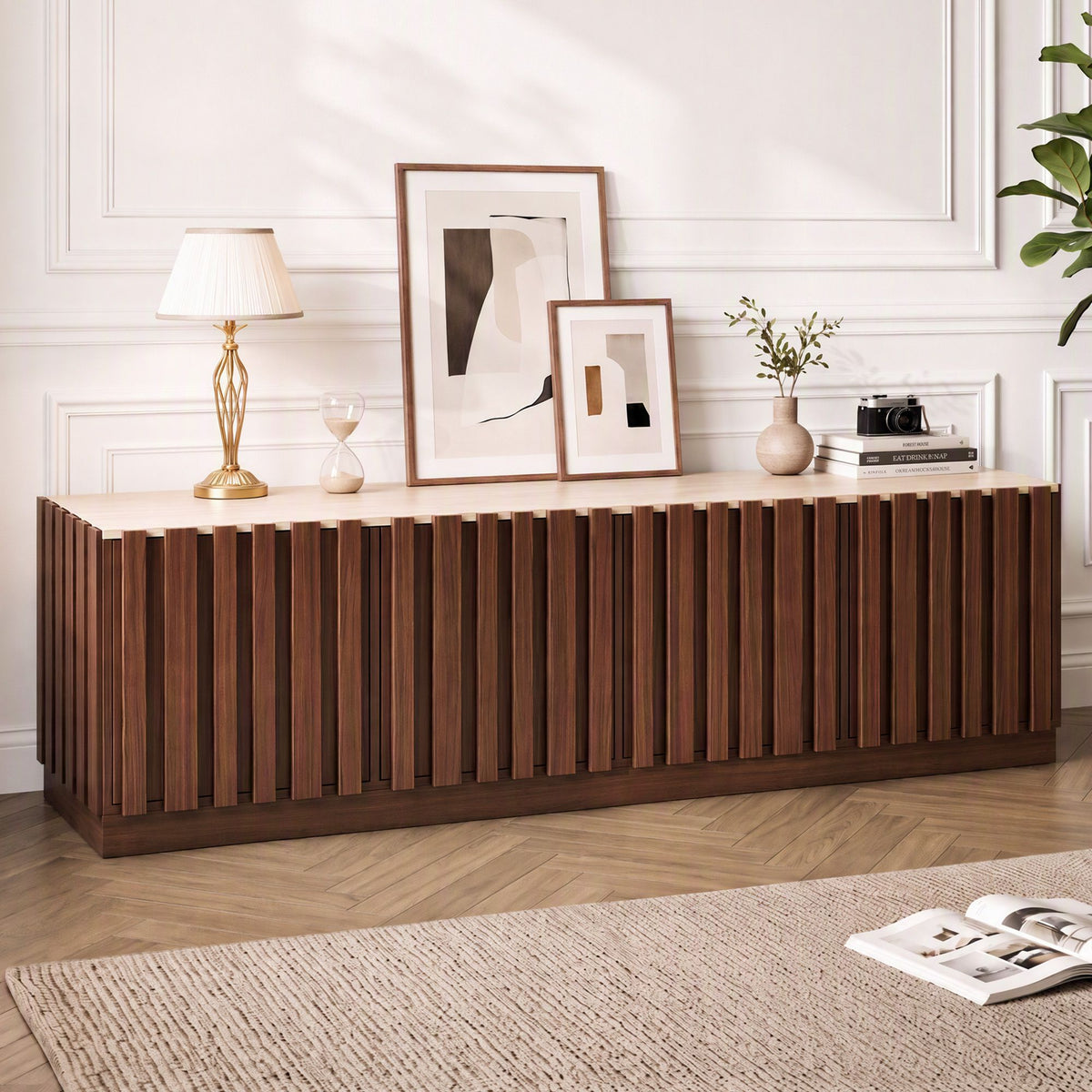 180cm Fluted TV Unit Entertainment Cabinet with Anti-tip Kit - Walnut - Furniture > Living Room > TV Units - Rivercity House & Home Co. (ABN 18 642 972 209) - Affordable Modern Furniture Australia