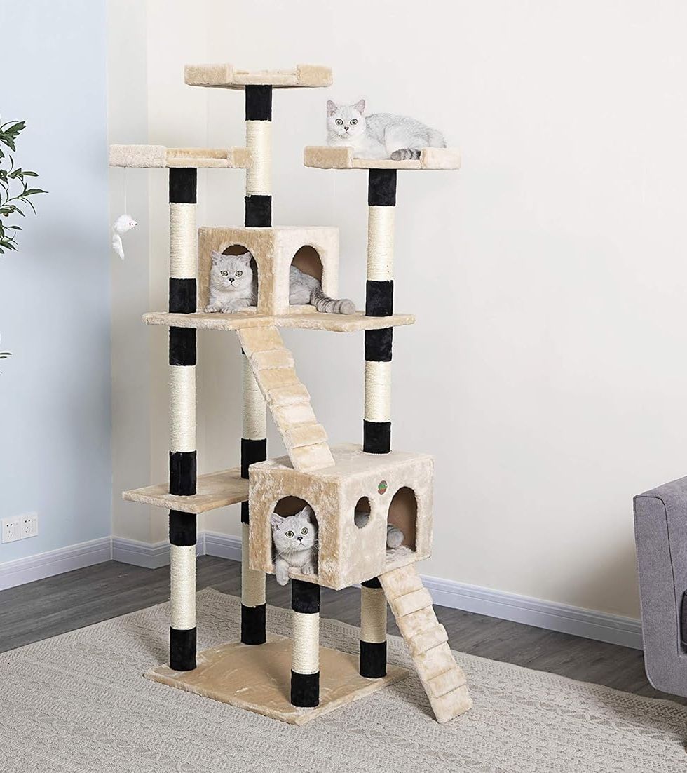 180cm Indoor Cat Tree Tower with Dual Condos, Plush Perches, Sisal Scratching Posts & Ramps - Beige - Home & Garden > Artificial Plants > Artificial Trees - Rivercity House & Home Co. (ABN 18 642 972 209) - Affordable Modern Furniture Australia