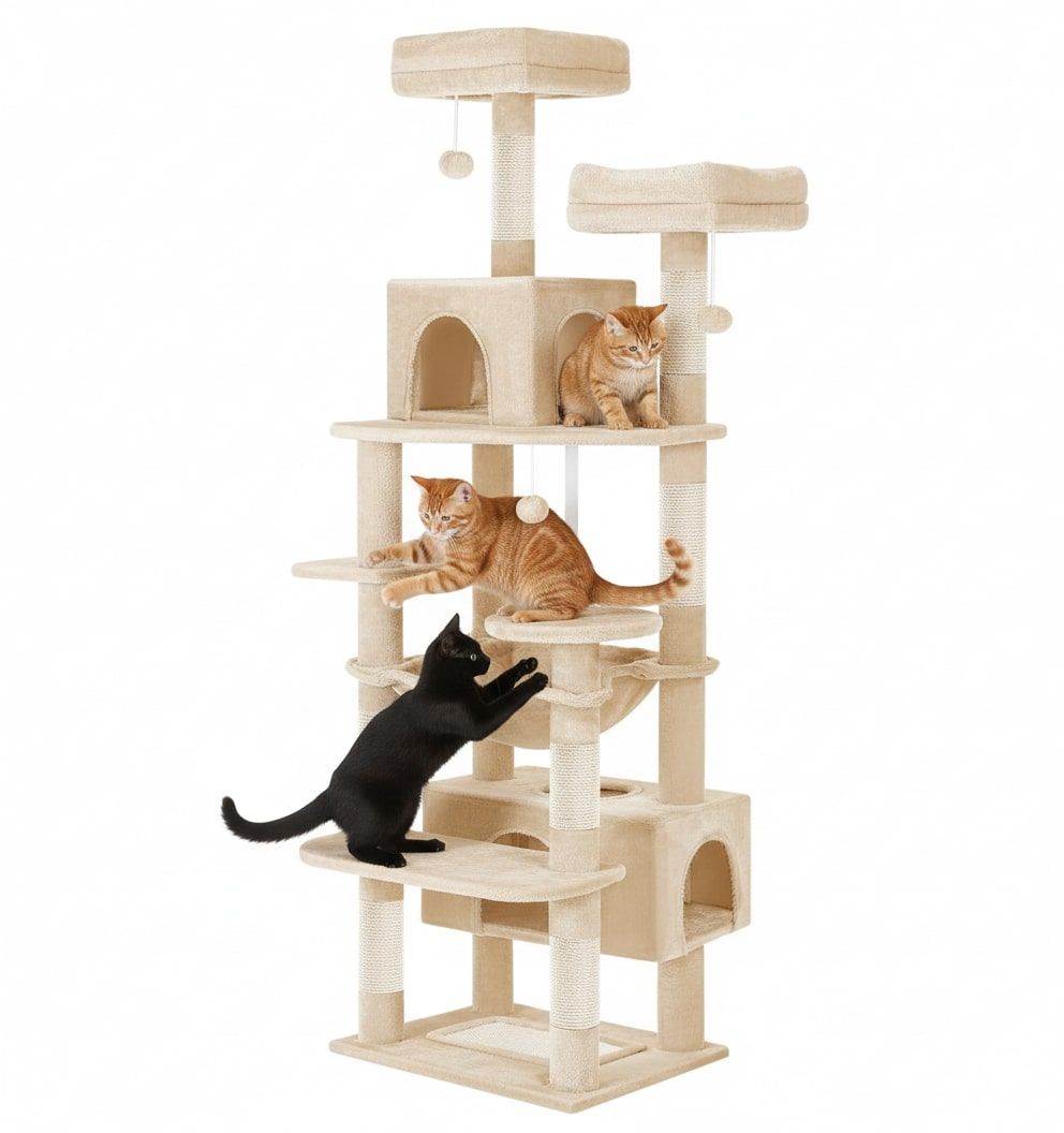 180cm Indoor Cat Tree Tower with Plush Perches, Dual Condos & Sisal Scratching Posts - Beige - Home & Garden > Artificial Plants > Artificial Trees - Rivercity House & Home Co. (ABN 18 642 972 209) - Affordable Modern Furniture Australia