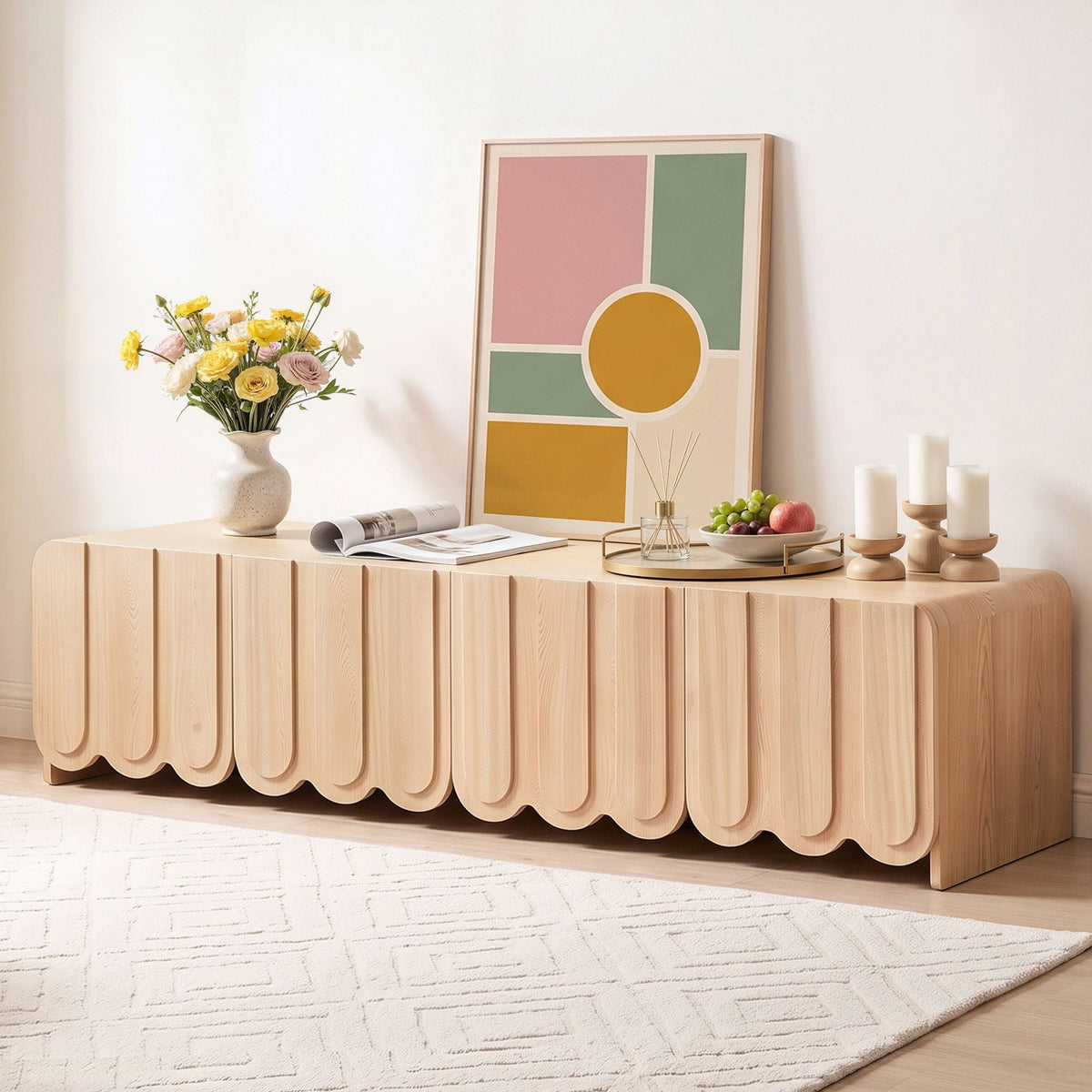 180cm Scalloped TV Unit Entertainment Cabinet with Adjustable Shelves - Pine - Furniture > Living Room > TV Units - Rivercity House & Home Co. (ABN 18 642 972 209) - Affordable Modern Furniture Australia