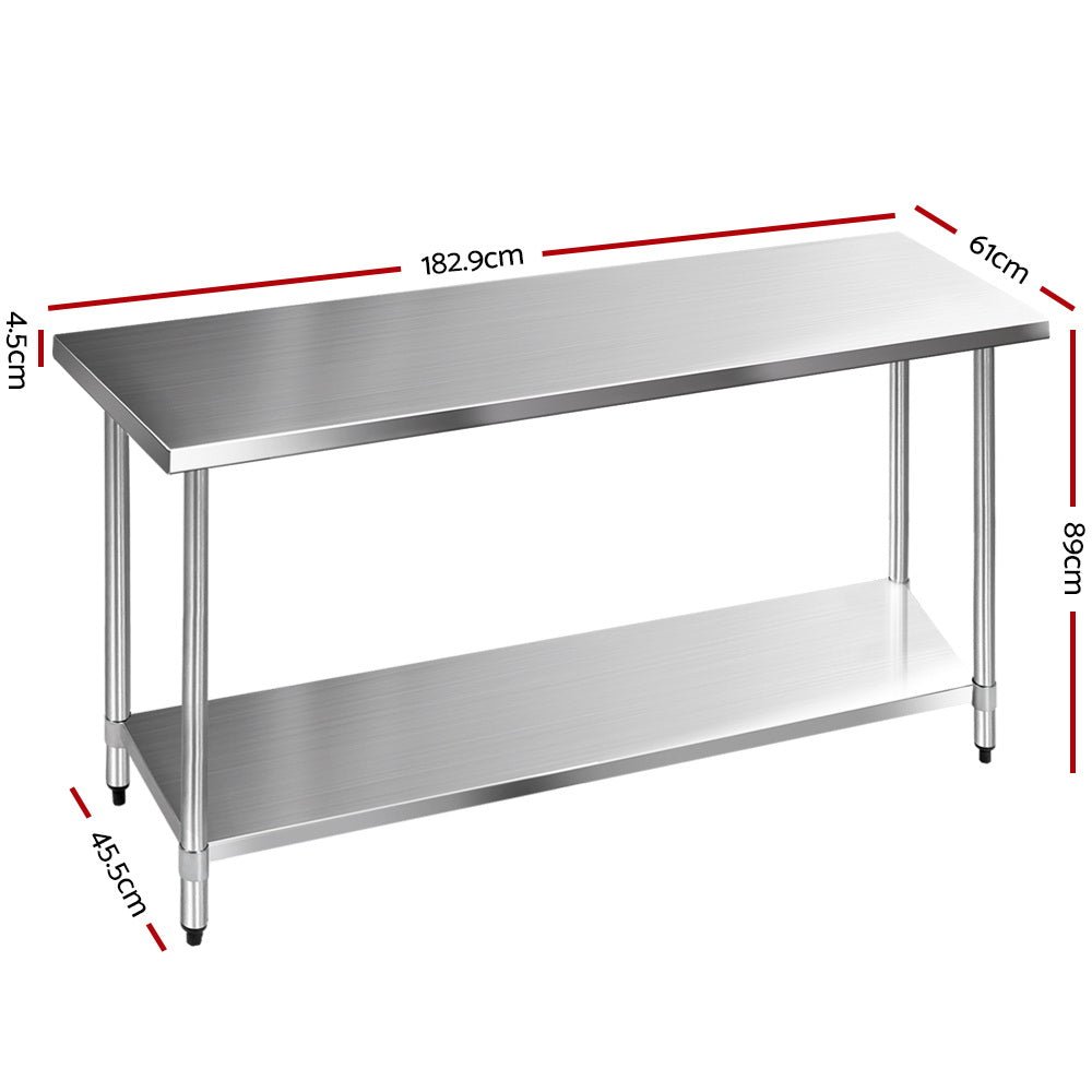 1829x610mm Stainless Steel Kitchen Bench 304 - Furniture > Dining > Kitchen Sinks - Rivercity House & Home Co. (ABN 18 642 972 209) - Affordable Modern Furniture Australia