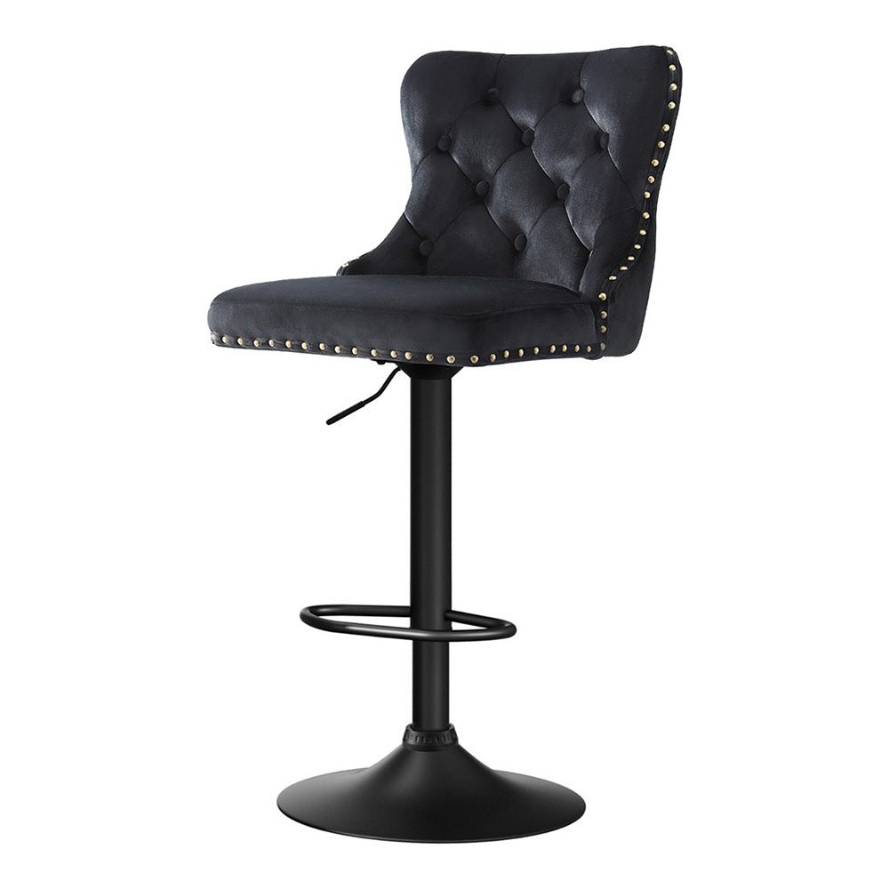 1x Velvet Bar Stool Adjustable Height Nailhead Trim Kitchen Counter Stool - Furniture > Bar Stools & Chairs > Table & Bar Stools - Rivercity House & Home Co. (ABN 18 642 972 209) - Affordable Modern Furniture Australia
