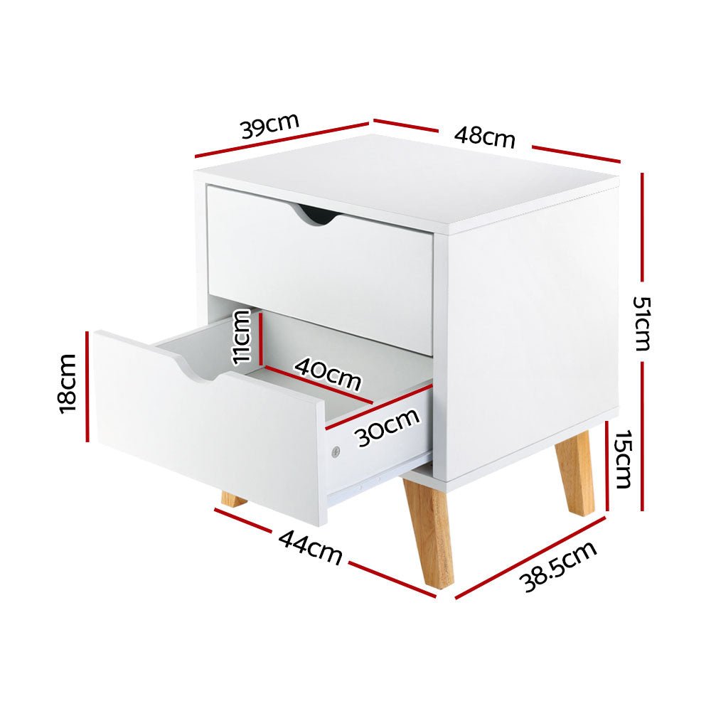 2 Drawer Wooden Bedside Tables - White - Rivercity House & Home Co. (ABN 18 642 972 209) - Affordable Modern Furniture Australia