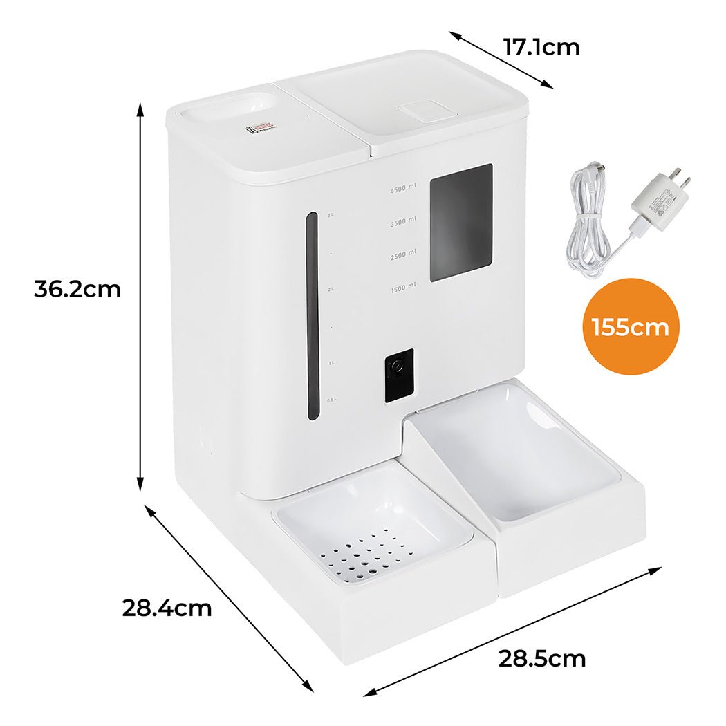 2 - in - 1 Automatic Cat & Dog Feeder with Waterer 5L Food 4L Water - White - Rivercity House & Home Co. (ABN 18 642 972 209) - Affordable Modern Furniture Australia