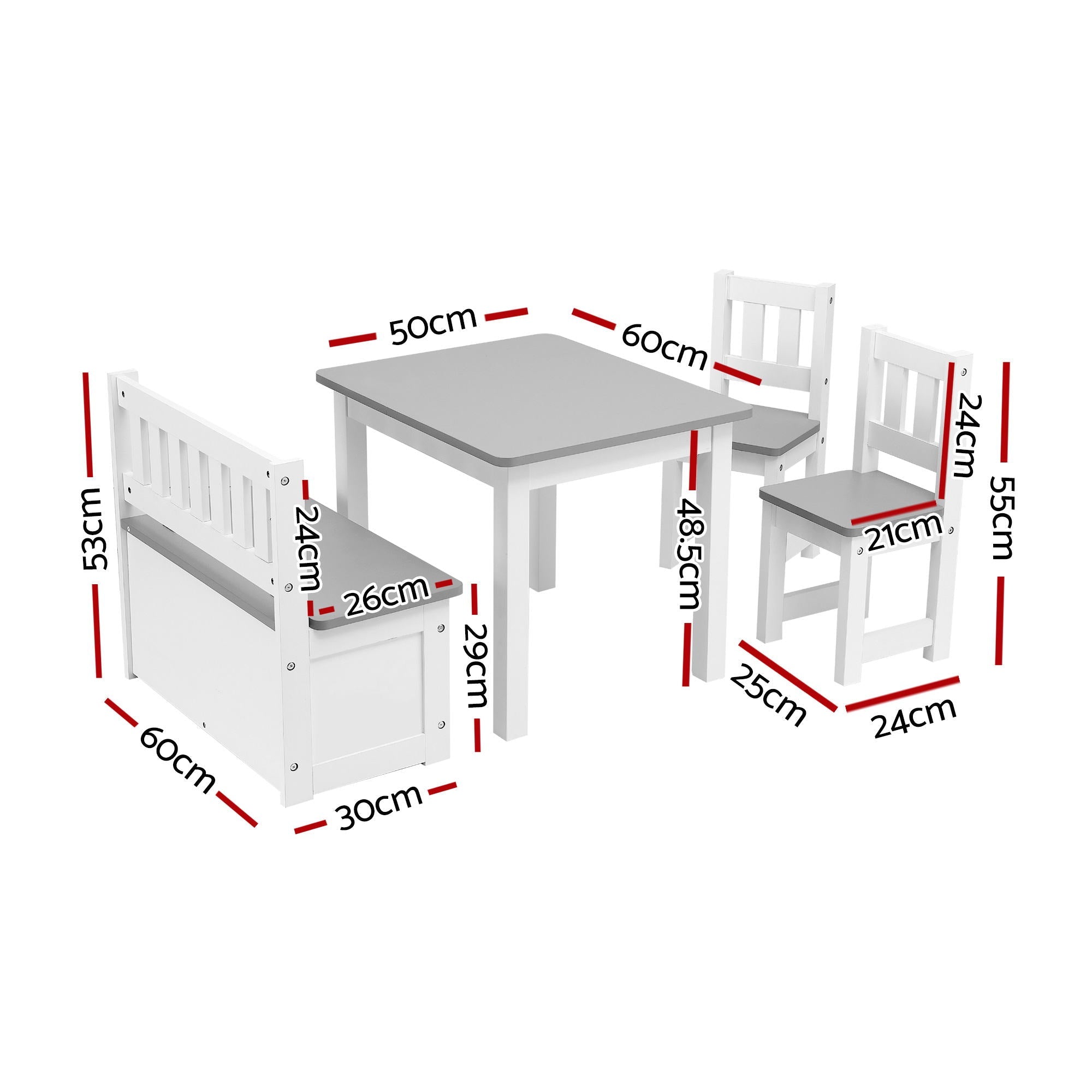 2 in 1 Kids Table and Chair Set, Activity Table with Storage Bench and 2 Chairs for Reading, Drawing, Writing, Snack Time & Arts Crafts, 4 PCS Toddler Table and Chair Set, Grey - Baby & Kids > Kid's Furniture > Kid's Tables, Chairs & Seats - Rivercity House & Home Co. (ABN 18 642 972 209) - Affordable Modern Furniture Australia