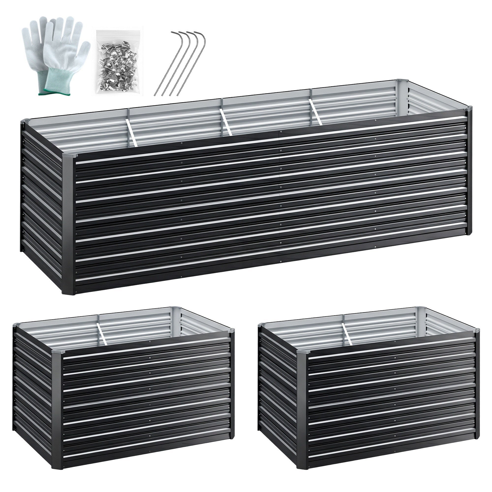 2 - in - 1 Raised Garden Bed Kit, 240cm/120cm| 77cm Extra Deep Ergonomic Planter Box | Protect Your Back | Galvanised Steel Vegetable Flower Pot for Outdoor Garden | Includes Gloves & Pegs - Home & Garden > Garden Beds > Garden Beds & Planters - Rivercity House & Home Co. (ABN 18 642 972 209) - Affordable Modern Furniture Australia