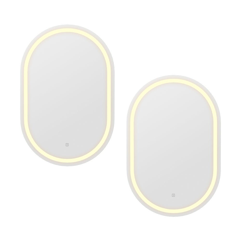 2 LED Wall Mirror With Light 50X75CM Bathroom Decor Oval Mirrors Vanity - Health & Beauty > Makeup > Makeup Mirrors - Rivercity House & Home Co. (ABN 18 642 972 209) - Affordable Modern Furniture Australia