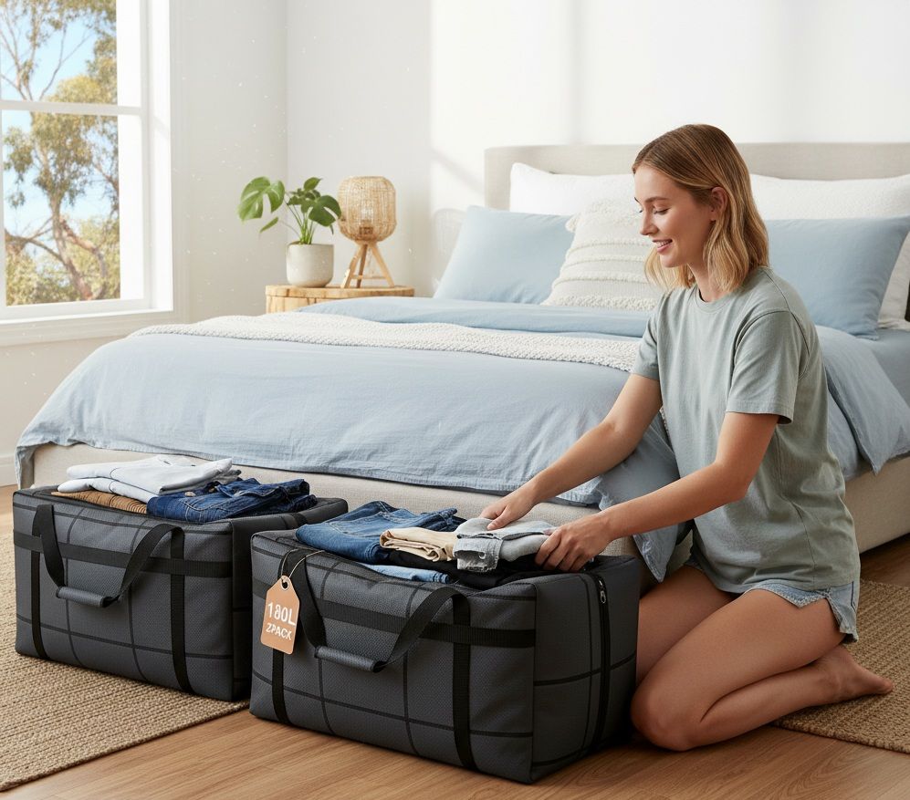 2 - Pack 180L Extra Large Moving Storage Bags with Handles & Heavy Duty Zipper - Blue - Home & Garden > Storage > Clothing & Wardrobe Storage - Rivercity House & Home Co. (ABN 18 642 972 209) - Affordable Modern Furniture Australia