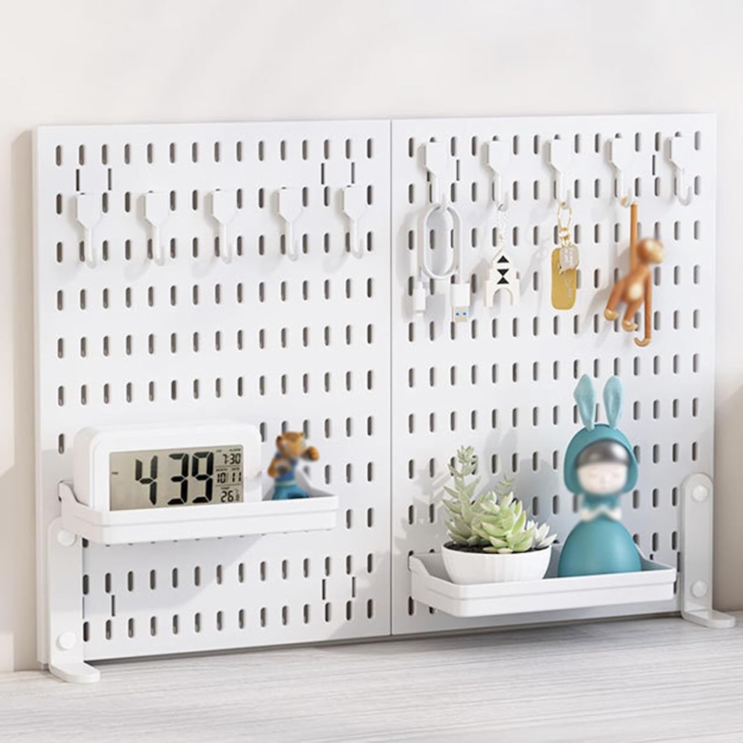 2 Pack Desk Pegboard Organiser Kit with Hooks, Tray & Clamp Mount for Office & Gaming Setup - White - Home & Garden > Home Office Accessories > Desk Accessories - Rivercity House & Home Co. (ABN 18 642 972 209) - Affordable Modern Furniture Australia