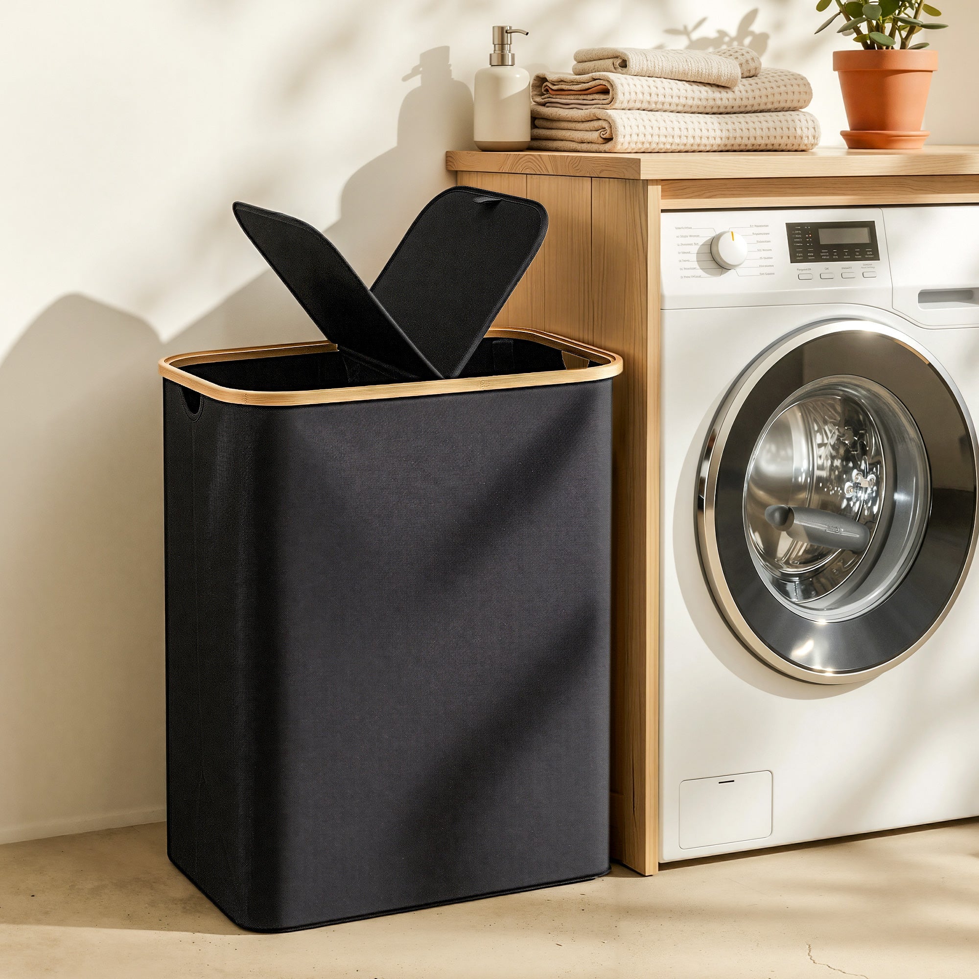 2 Sections Laundry Basket with Removable Bags Foldable Black - Home & Garden > Laundry & Cleaning > Laundry Baskets - Rivercity House & Home Co. (ABN 18 642 972 209) - Affordable Modern Furniture Australia