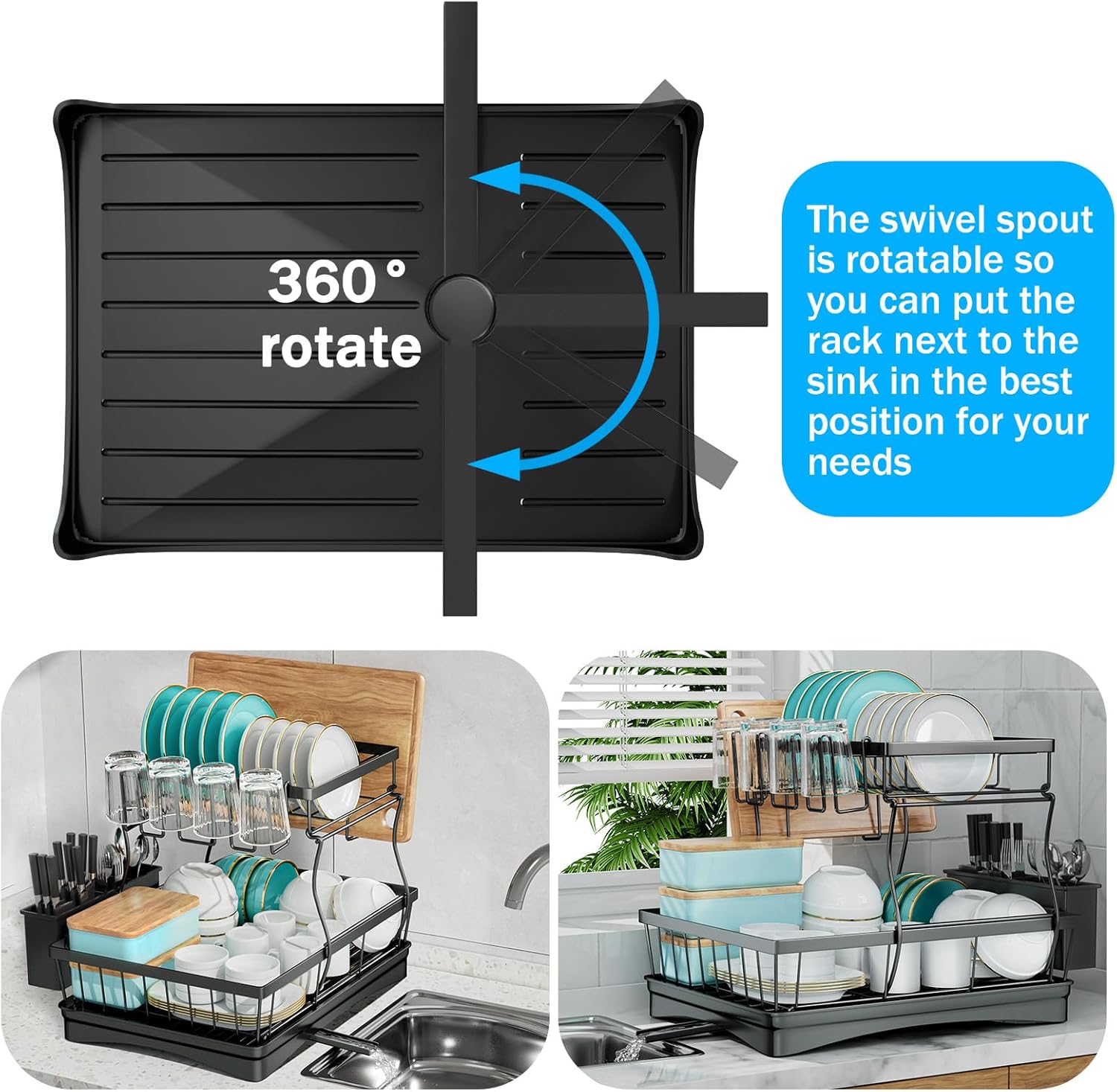 2 - Tier Dish Drying Rack for Kitchen Counter with Drainboard, Utensil Holder, Cup Rack & Cutlery Organizer - Home & Garden > Kitchenware > Dish Racks - Rivercity House & Home Co. (ABN 18 642 972 209) - Affordable Modern Furniture Australia
