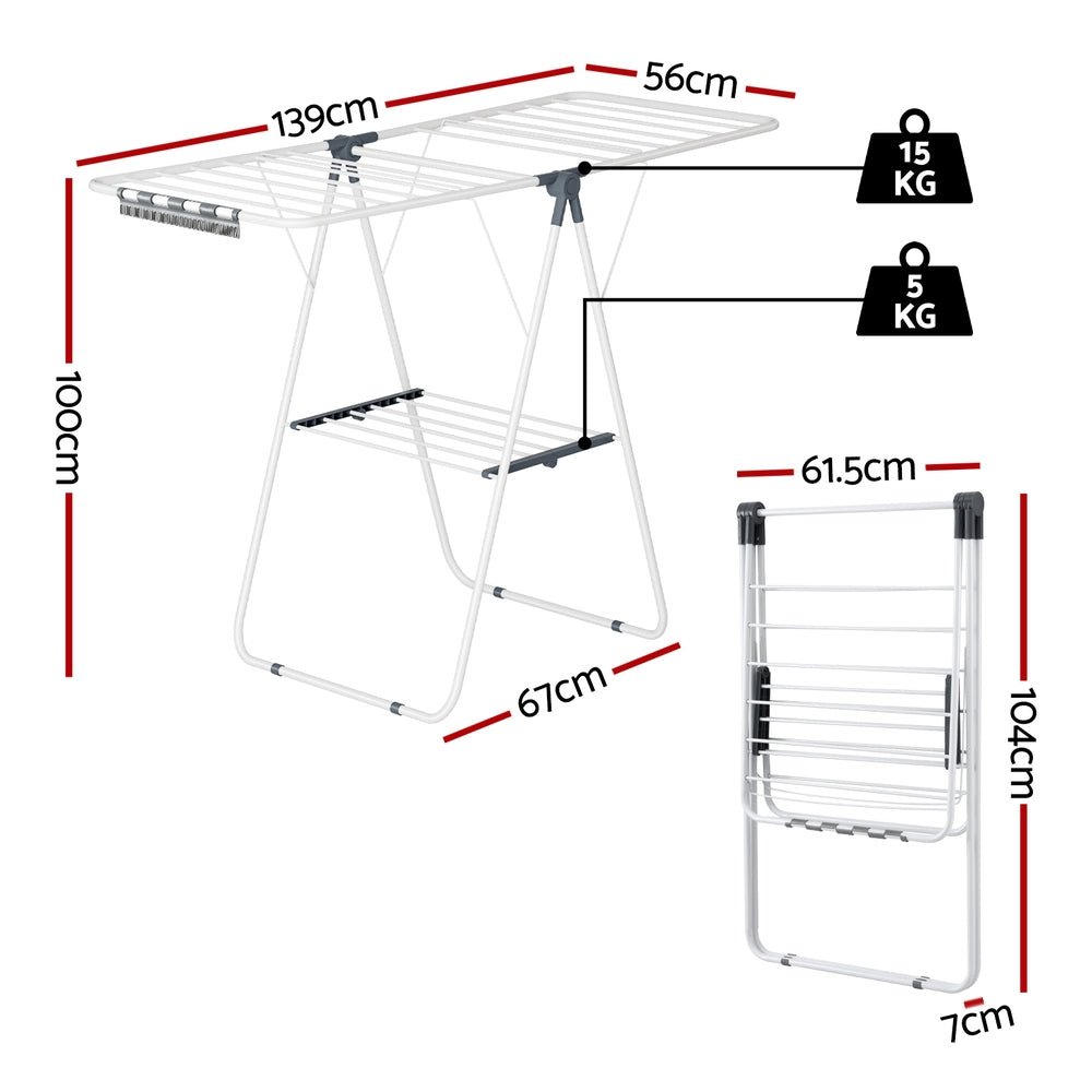 2 Tier Foldable Clothes Rack Airer 139CM - White - Furniture > Living Room > Coat Racks - Rivercity House & Home Co. (ABN 18 642 972 209) - Affordable Modern Furniture Australia