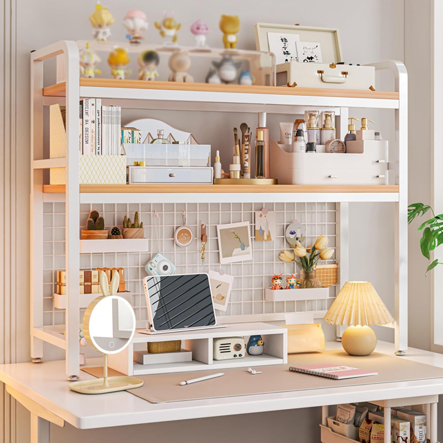 2 - Tier Metal Desktop Hutch Bookshelf with Grid Panel for Computer Desk and Office Countertop - Furniture > Office > Desks - Rivercity House & Home Co. (ABN 18 642 972 209) - Affordable Modern Furniture Australia