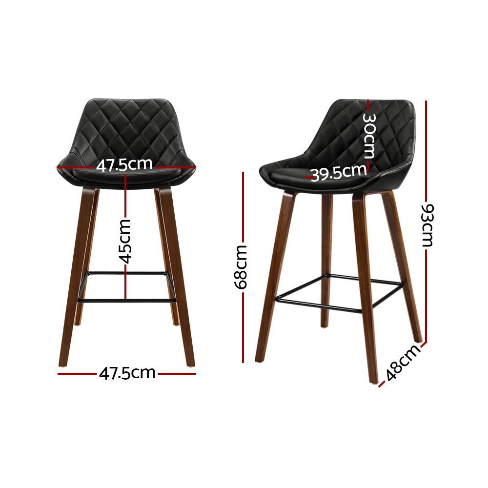 2 x Bar Stools Bentwood PU Leather Diamond Pleat - Black - Rivercity House & Home Co. (ABN 18 642 972 209) - Affordable Modern Furniture Australia