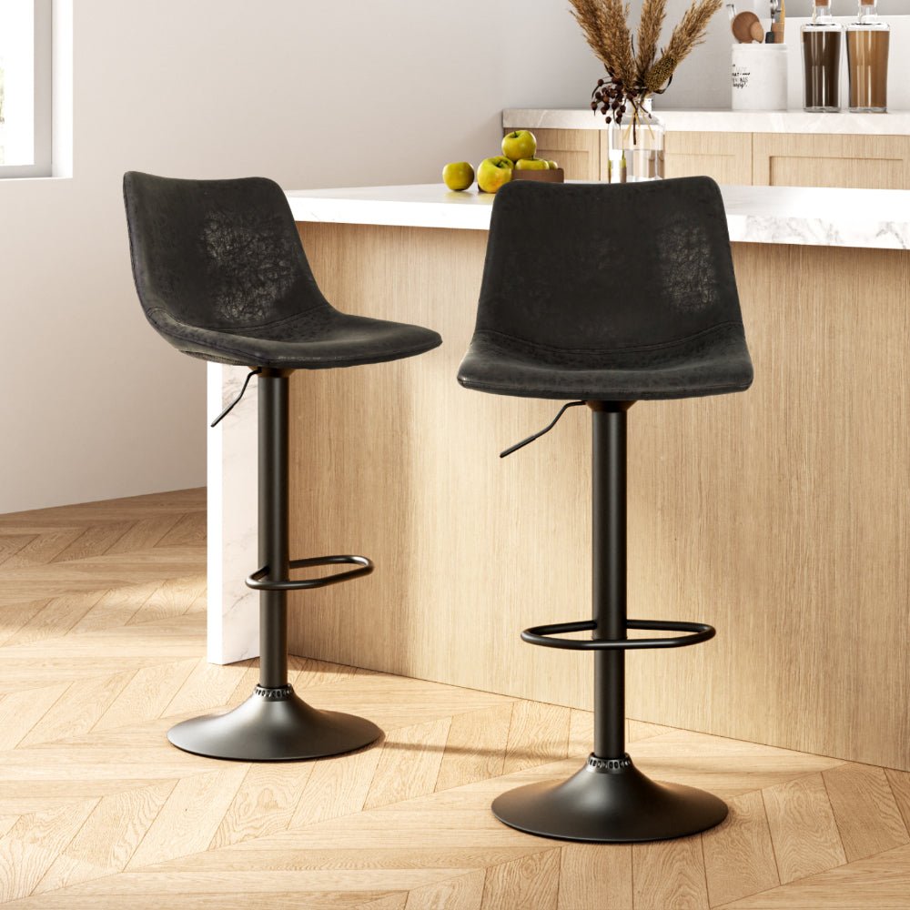 2 x Bar Stools Gas Lift - Black - Rivercity House & Home Co. (ABN 18 642 972 209) - Affordable Modern Furniture Australia