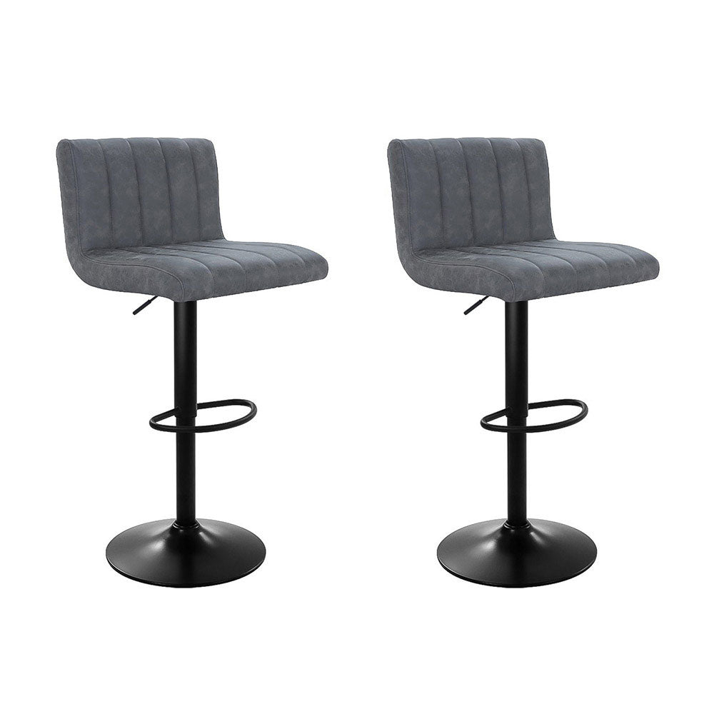 2 x Bar Stools PU Leather Line Style - Grey - Rivercity House & Home Co. (ABN 18 642 972 209) - Affordable Modern Furniture Australia