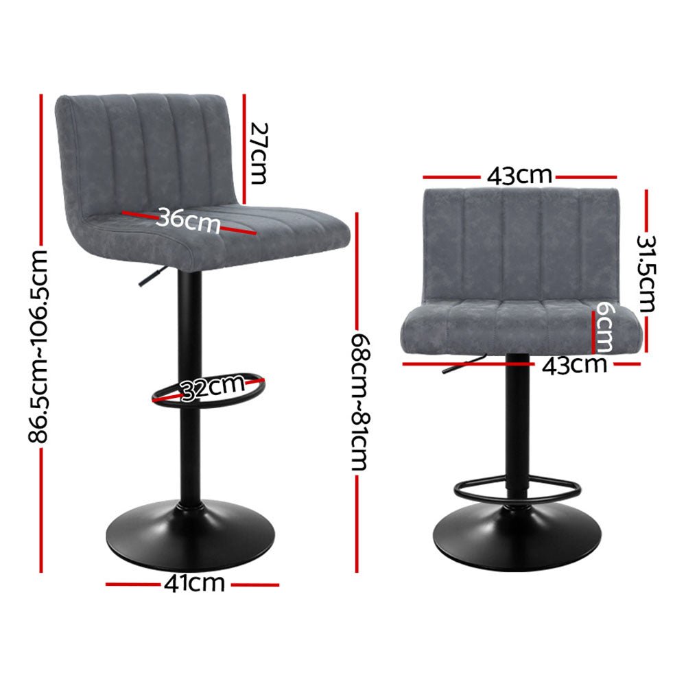 2 x Bar Stools PU Leather Line Style - Grey - Rivercity House & Home Co. (ABN 18 642 972 209) - Affordable Modern Furniture Australia