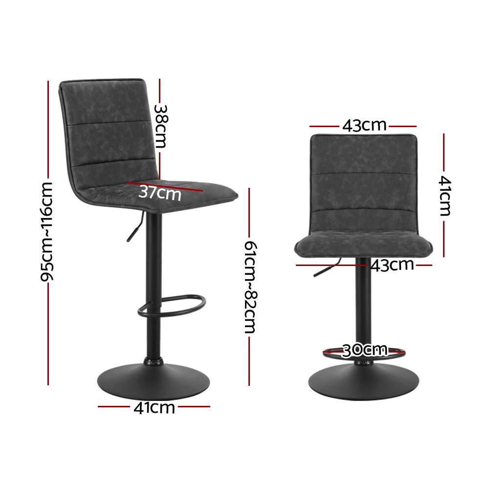 2 x Bar Stools PU Leather Smooth Line Style - Grey and Black - Rivercity House & Home Co. (ABN 18 642 972 209) - Affordable Modern Furniture Australia