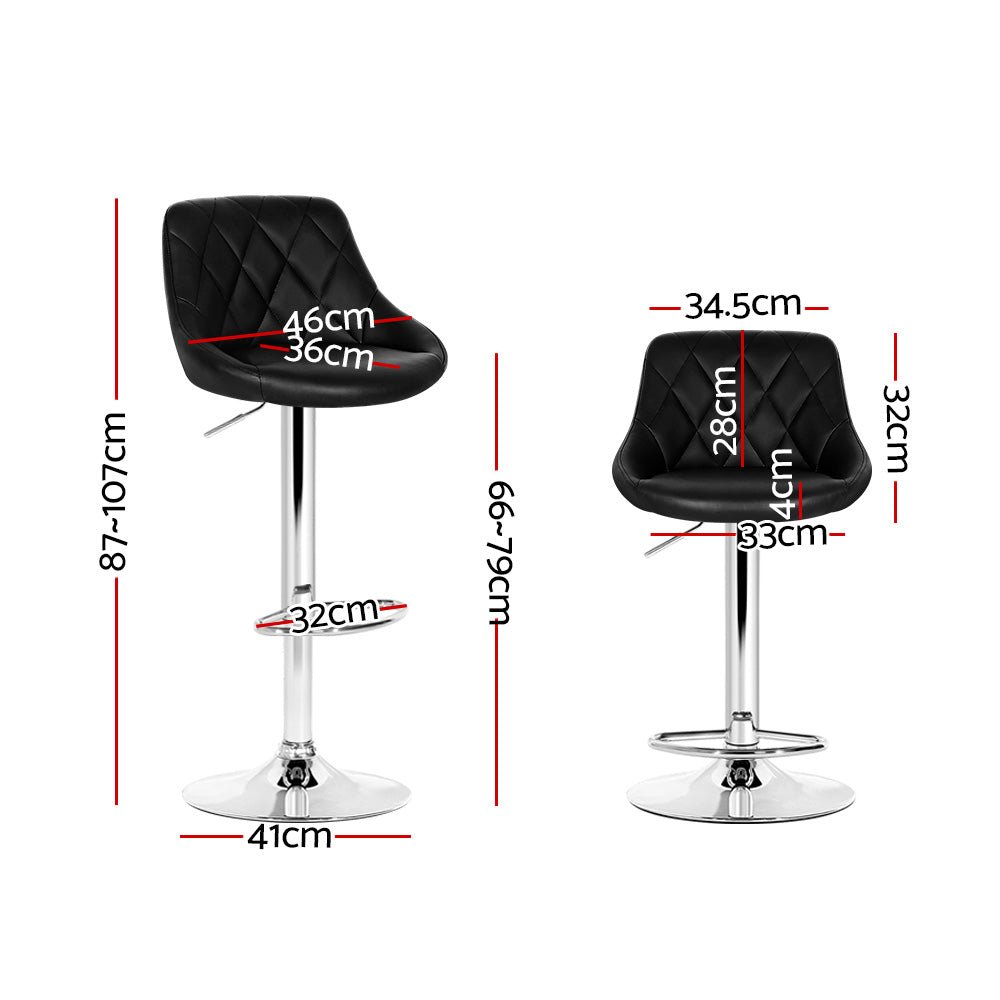 2 x Diamond Style Bar Stools PU Leather - Black - Rivercity House & Home Co. (ABN 18 642 972 209) - Affordable Modern Furniture Australia