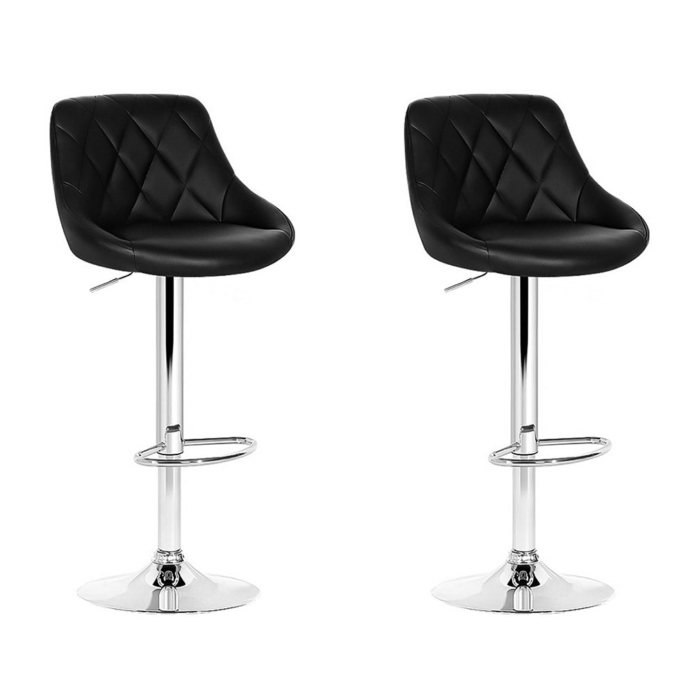 2 x Diamond Style Bar Stools PU Leather - Black - Rivercity House & Home Co. (ABN 18 642 972 209) - Affordable Modern Furniture Australia