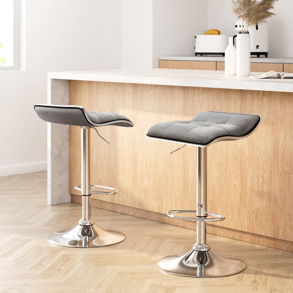 2 x Fabric Bar Stools Grey - Furniture - Rivercity House & Home Co. (ABN 18 642 972 209) - Affordable Modern Furniture Australia