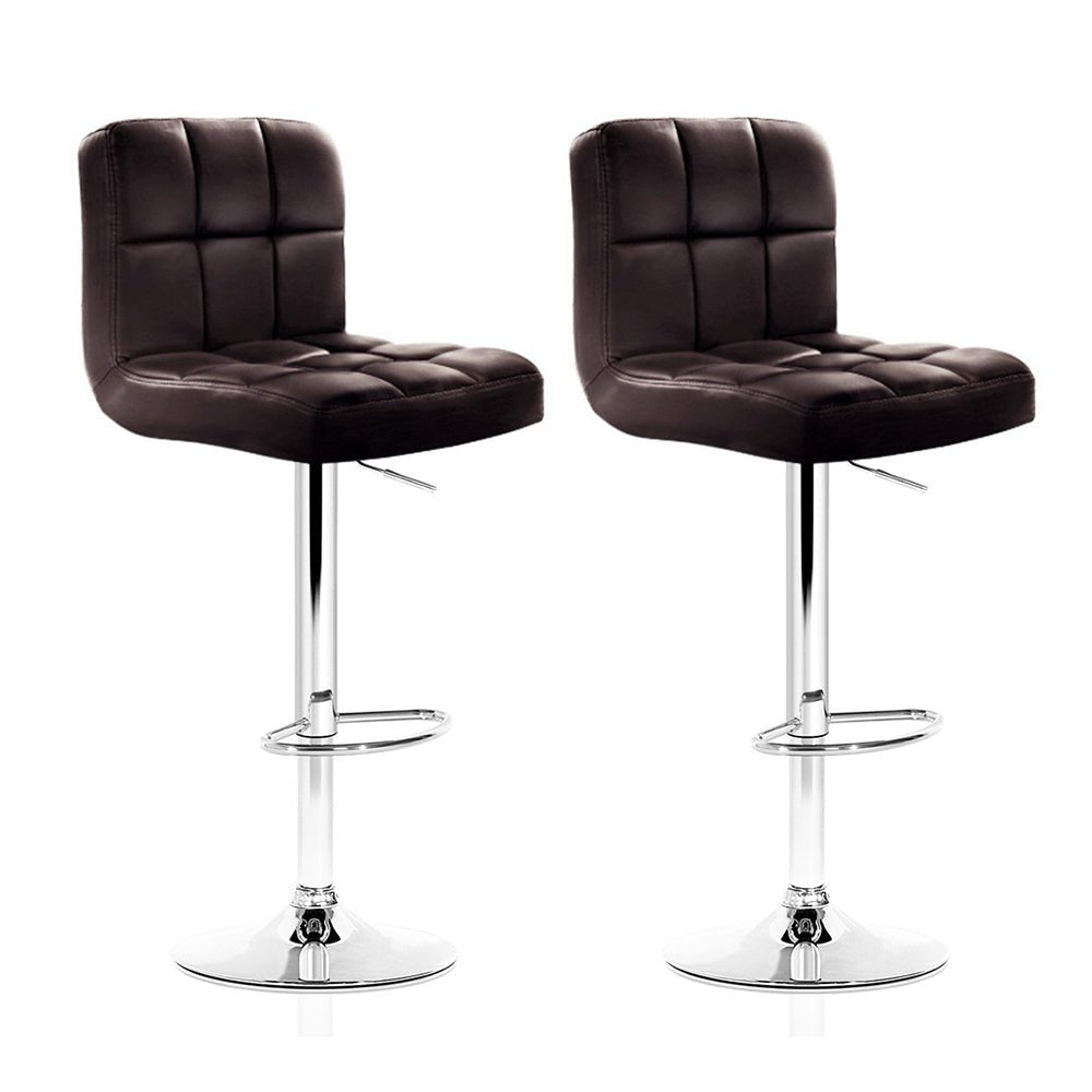 2 x Gas Lift Bar Stools PU Leather - Chocolate Brown - Rivercity House & Home Co. (ABN 18 642 972 209) - Affordable Modern Furniture Australia