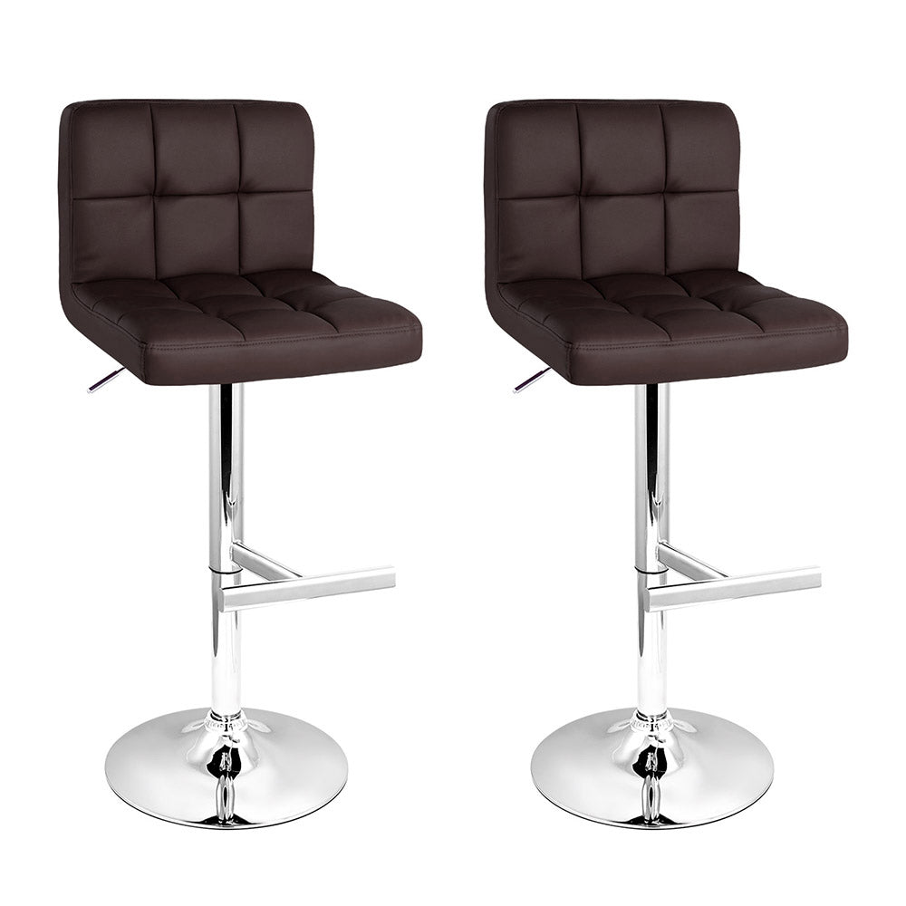 2 x Gas Lift Bar Stools PU Leather - Chocolate Brown - Rivercity House & Home Co. (ABN 18 642 972 209) - Affordable Modern Furniture Australia