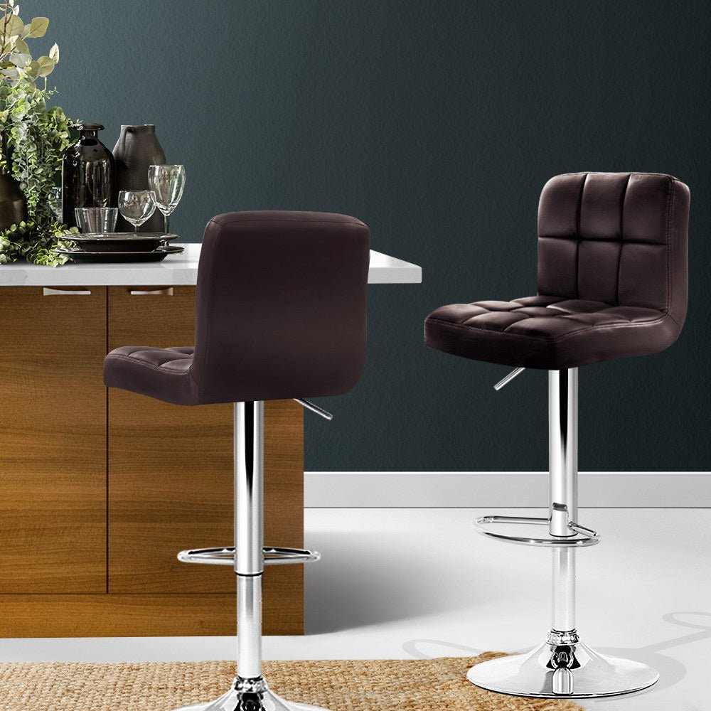 2 x Gas Lift Bar Stools PU Leather - Chocolate Brown - Rivercity House & Home Co. (ABN 18 642 972 209) - Affordable Modern Furniture Australia