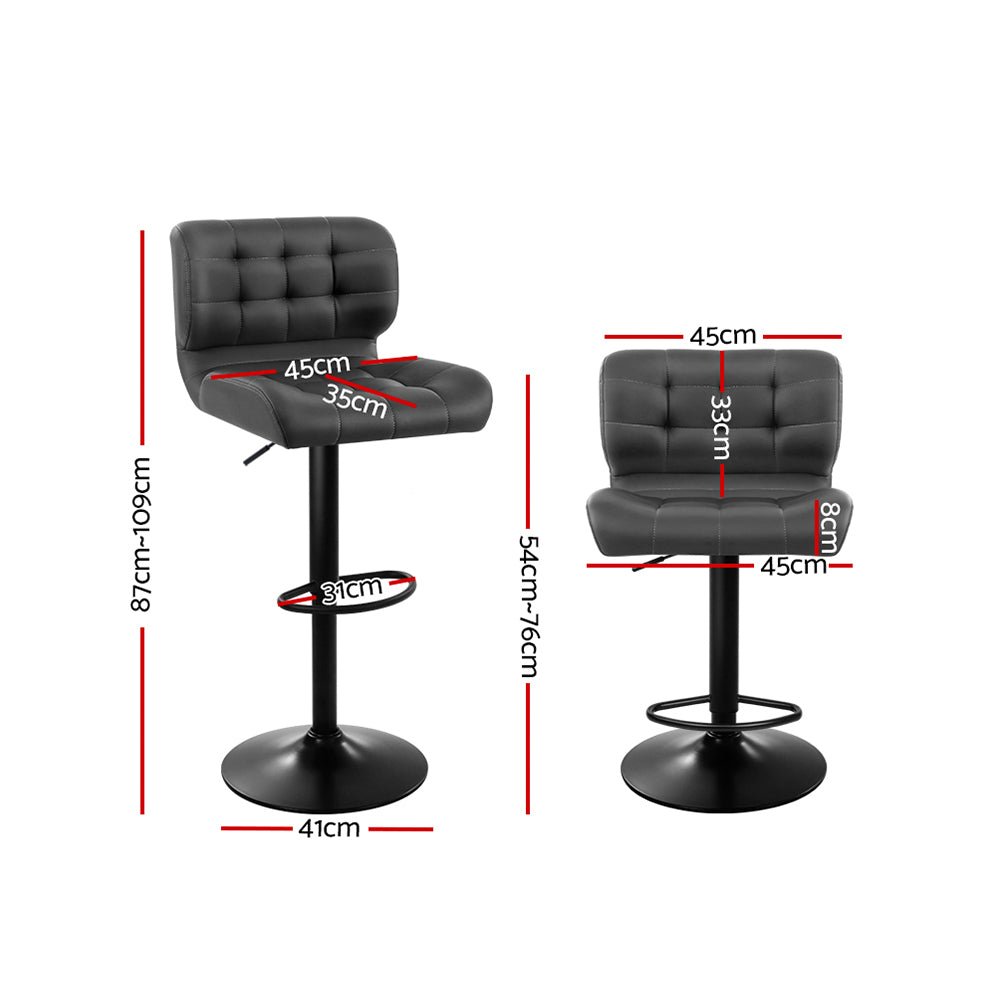 2 x Kitchen Bar Stools Gas Lift Plush PU Leather - Black and Grey - Rivercity House & Home Co. (ABN 18 642 972 209) - Affordable Modern Furniture Australia