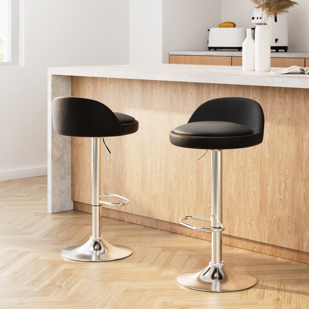 2 x Nuvo Bar Stools PU Leather - Black - Furniture > Bar Stools & Chairs - Rivercity House & Home Co. (ABN 18 642 972 209) - Affordable Modern Furniture Australia