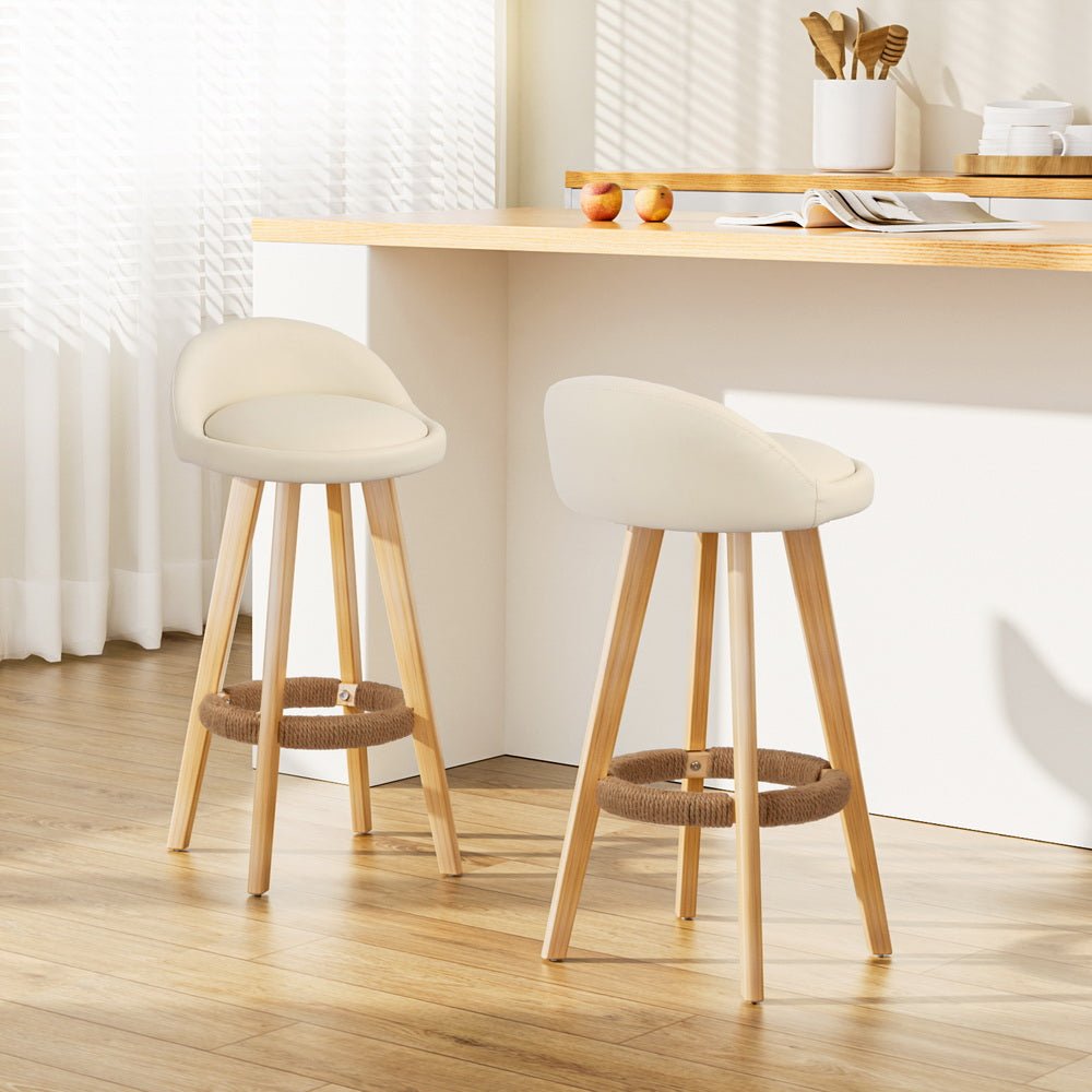 2 x PU Leather Backrest Bar Stools - Beige - Rivercity House & Home Co. (ABN 18 642 972 209) - Affordable Modern Furniture Australia
