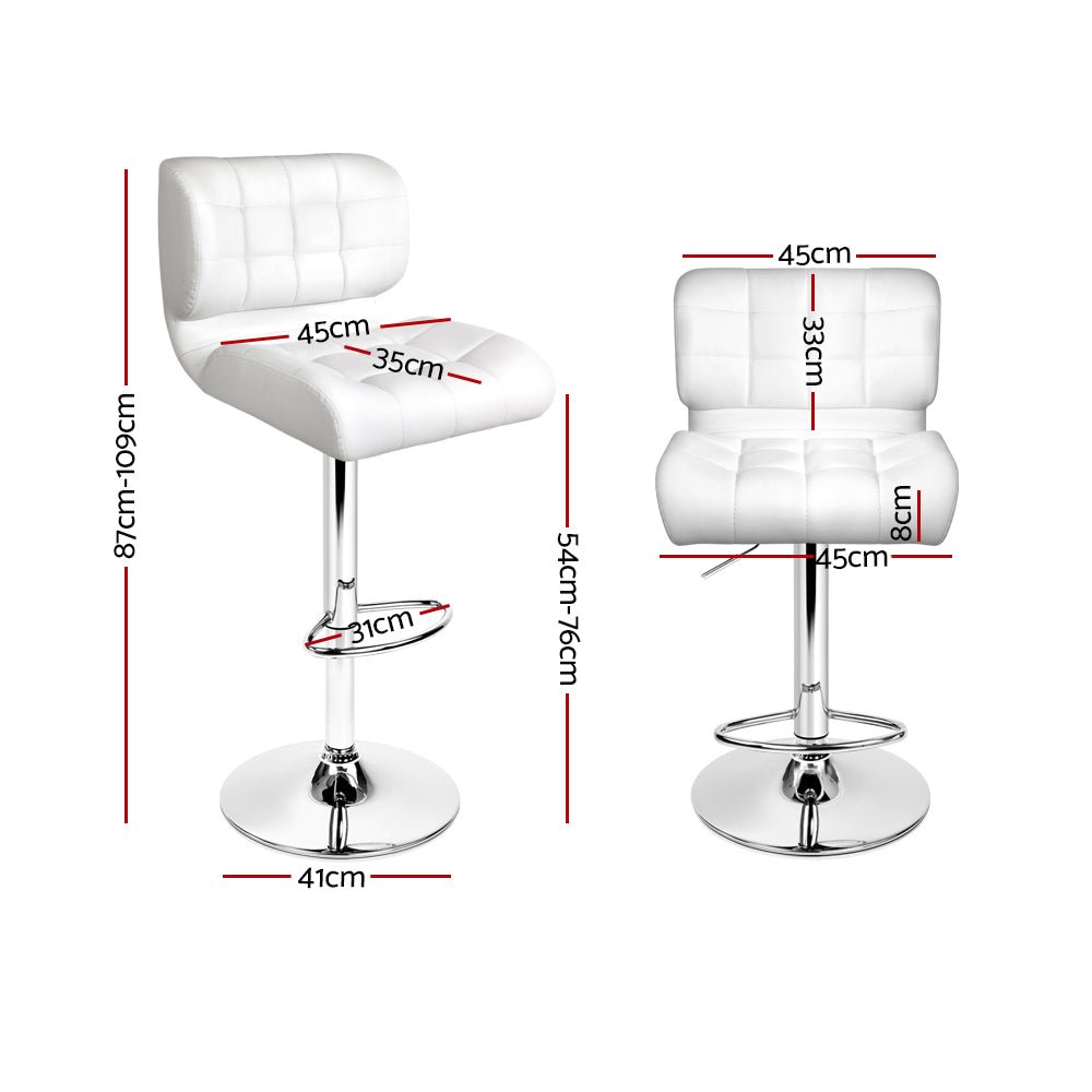 2 x PU Leather Gas Lift Bar Stools - White and Chrome - Rivercity House & Home Co. (ABN 18 642 972 209) - Affordable Modern Furniture Australia