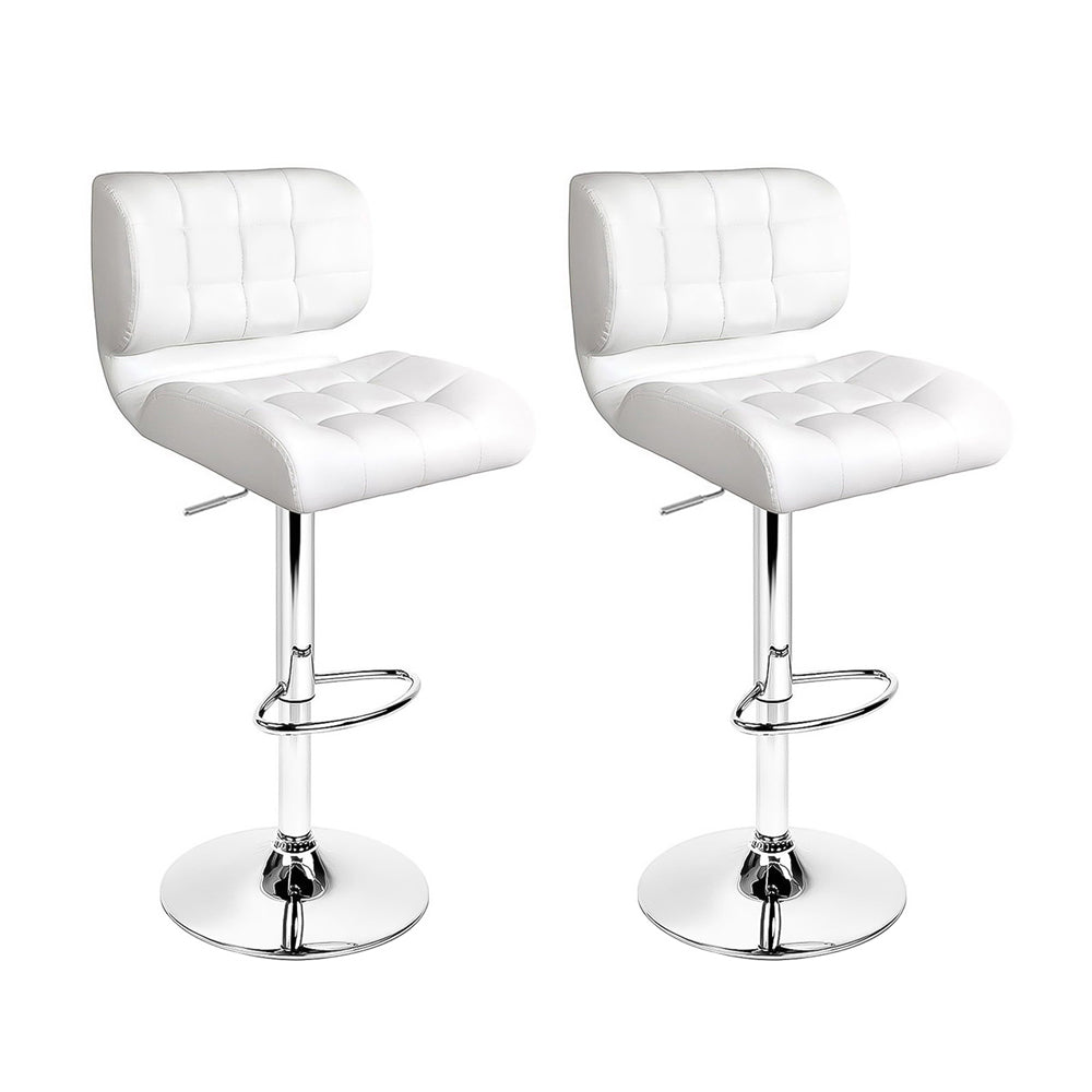 2 x PU Leather Gas Lift Bar Stools - White and Chrome - Rivercity House & Home Co. (ABN 18 642 972 209) - Affordable Modern Furniture Australia