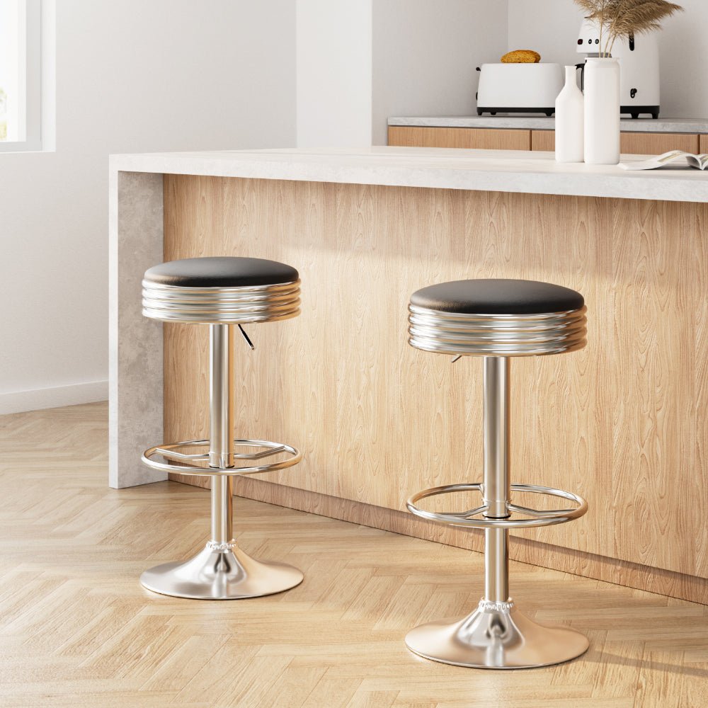 2 x PU Leather Swivel Backless Barstools - Black and Chrome - Rivercity House & Home Co. (ABN 18 642 972 209) - Affordable Modern Furniture Australia