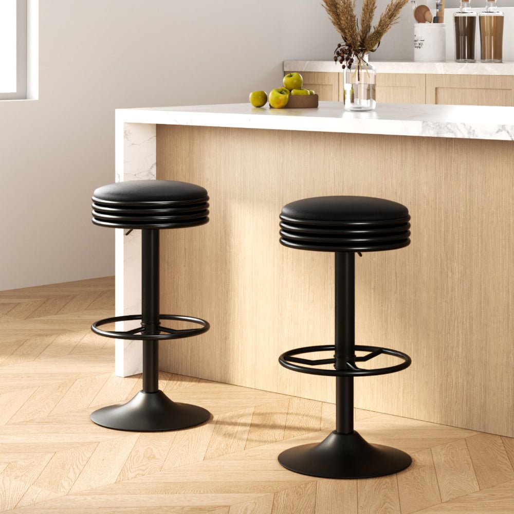 2 x PU Leather Swivel Backless Barstools - Black - Rivercity House & Home Co. (ABN 18 642 972 209) - Affordable Modern Furniture Australia
