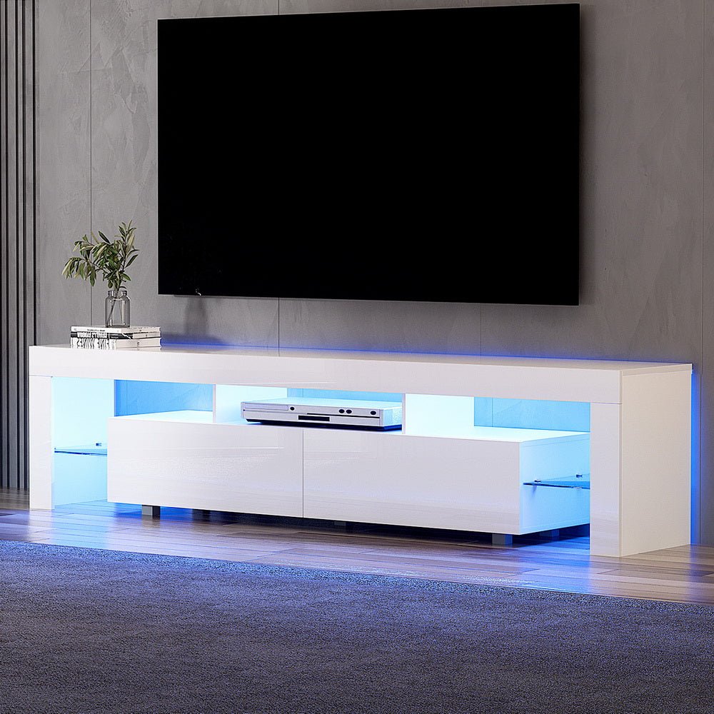 200CM LED Entertainment Unit in White Gloss - Furniture - Rivercity House & Home Co. (ABN 18 642 972 209) - Affordable Modern Furniture Australia
