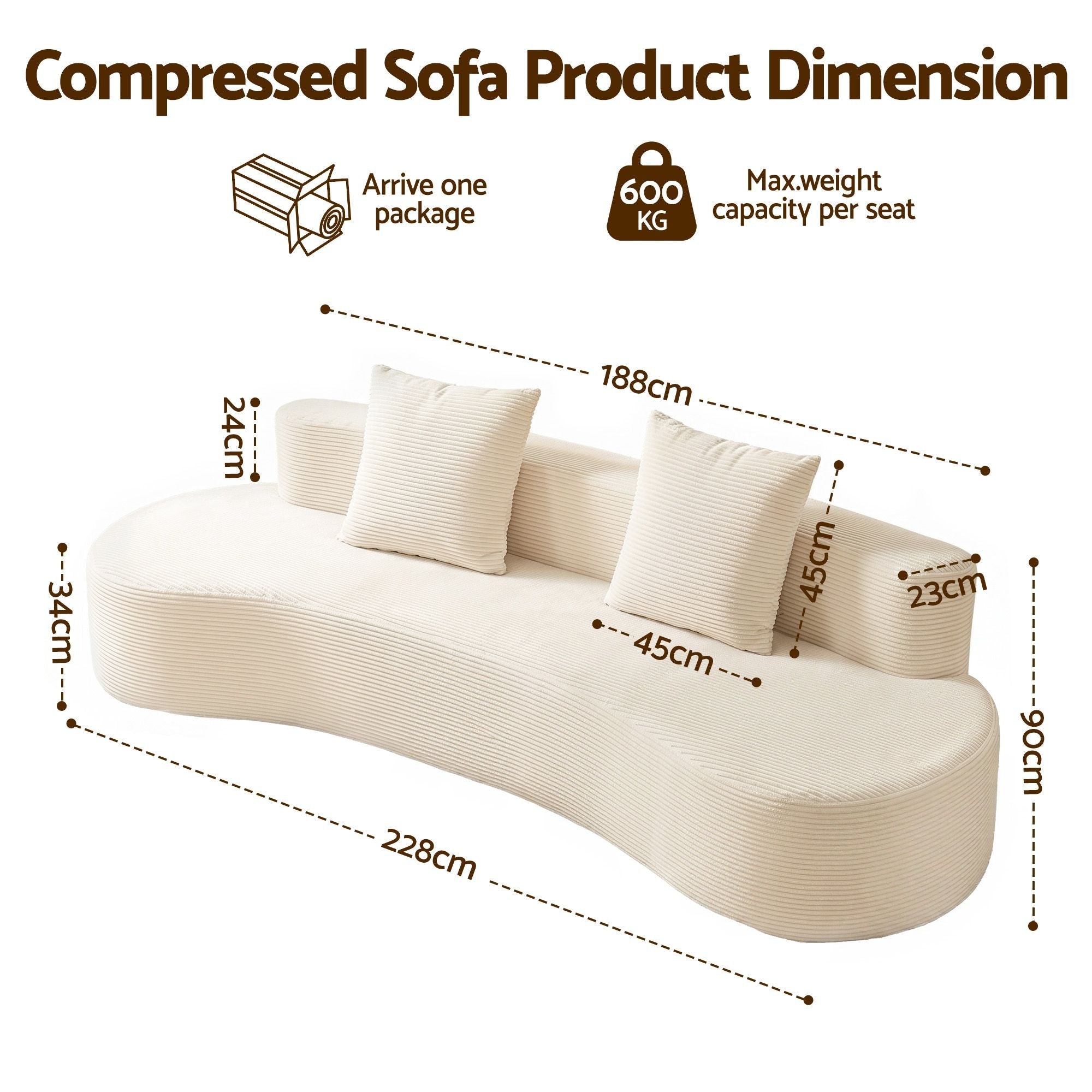 228cm Modular Sofa Bed Sectional Boneless Couches for Living Room No Assembly Required - Furniture > Sofas > Sofas & Sofa Beds - Rivercity House & Home Co. (ABN 18 642 972 209) - Affordable Modern Furniture Australia