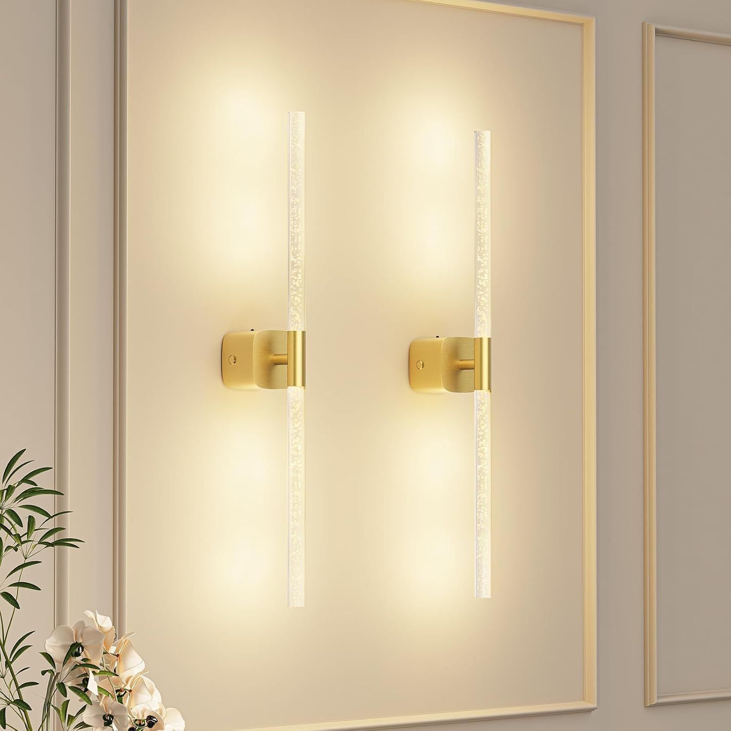 23.62 Inch Rechargeable Battery Operated Wall Sconce Set of 2 with Remote and Touch - Gold - Home & Garden > Lighting > Wall Lights - Rivercity House & Home Co. (ABN 18 642 972 209) - Affordable Modern Furniture Australia