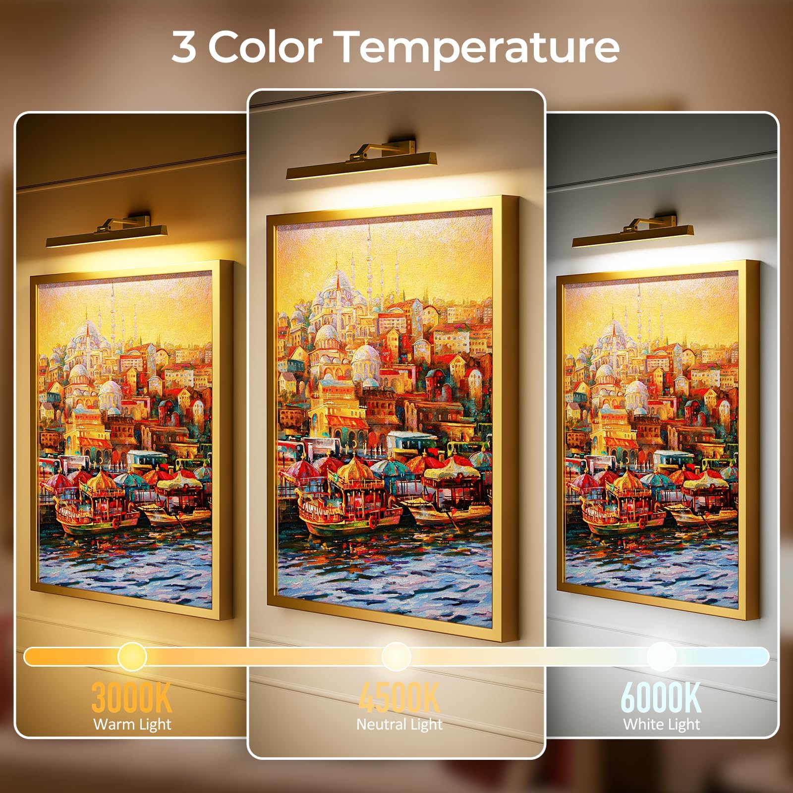 24in Battery-Powered Rechargeable Wall Picture Light with Remote Control, CCT Dimmable - Gold - Home & Garden > Lighting > Wall Lights - Rivercity House & Home Co. (ABN 18 642 972 209) - Affordable Modern Furniture Australia