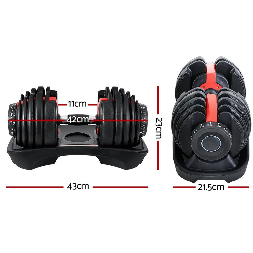 24kg Adjustable Dumbbell Set 2pcs with Weight Plates - Black and Red - Sports & Fitness > Exercise, Gym & Fitness > Free Weights - Rivercity House & Home Co. (ABN 18 642 972 209) - Affordable Modern Furniture Australia